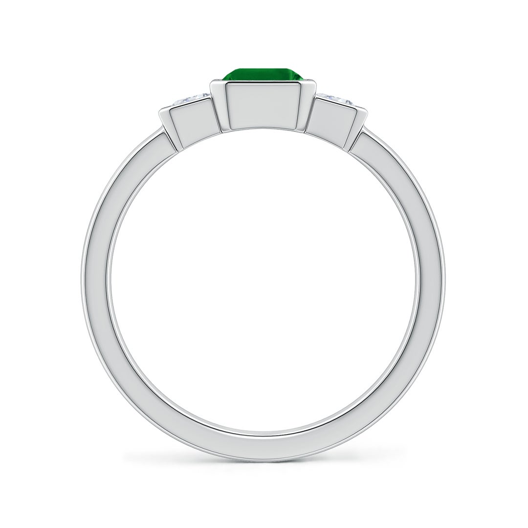 7x5mm Labgrown Lab-Grown Semi Bezel-Set Emerald-Cut Emerald and Diamond Three-Stone Engagement Ring in White Gold - side 3