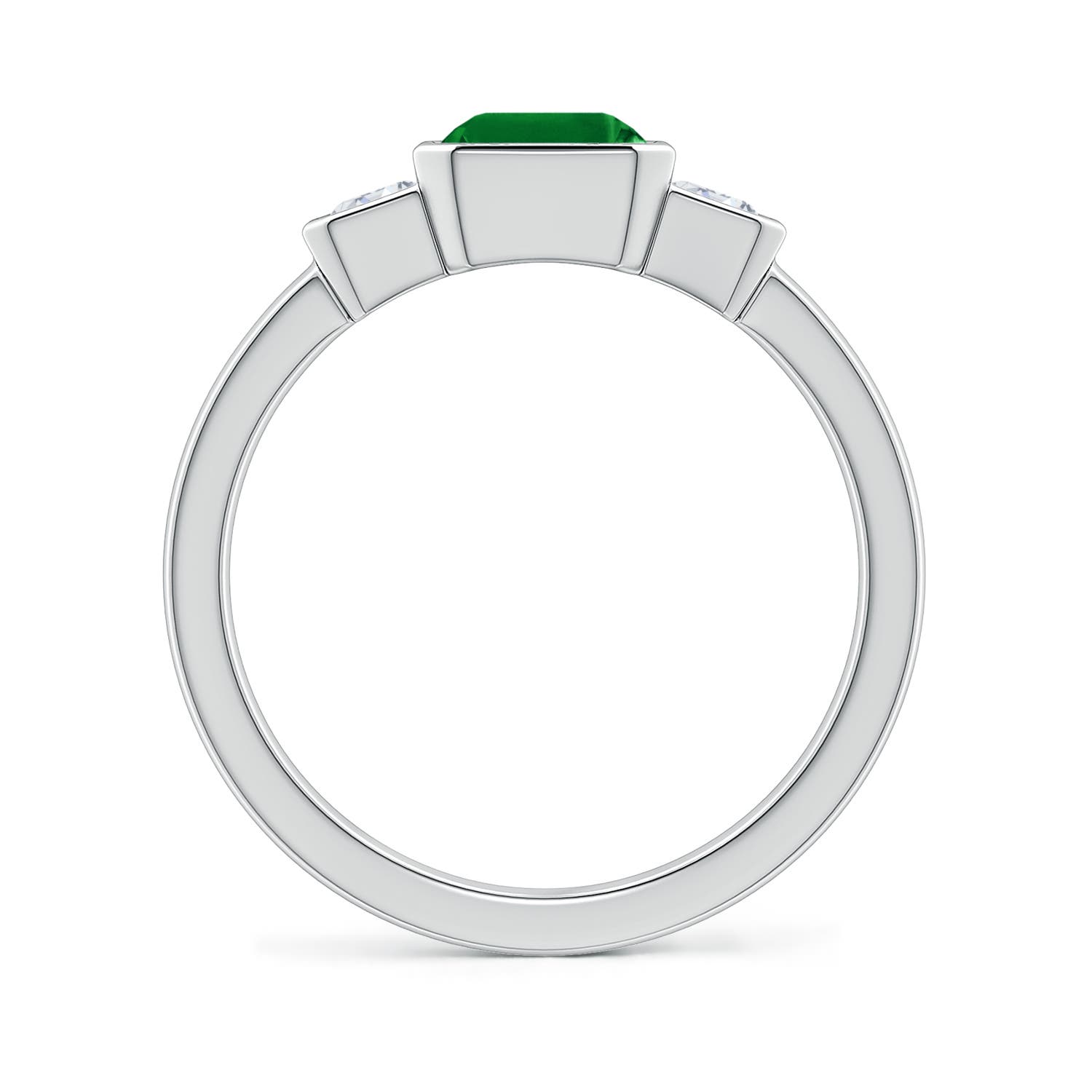 8x6mm Labgrown Lab-Grown Semi Bezel-Set Emerald-Cut Emerald and Diamond Three-Stone Engagement Ring in White Gold