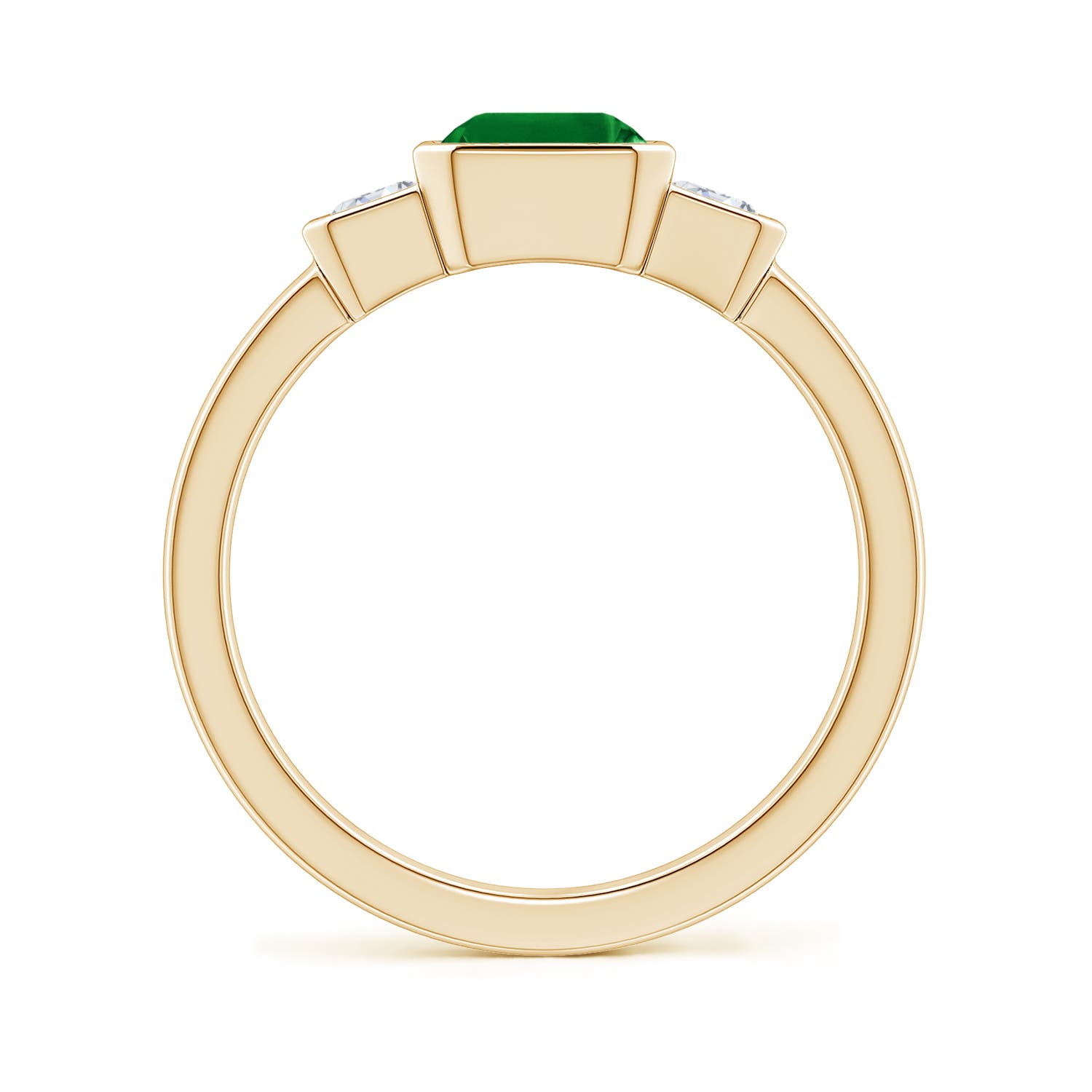 8x6mm Labgrown Lab-Grown Semi Bezel-Set Emerald-Cut Emerald and Diamond Three-Stone Engagement Ring in Yellow Gold