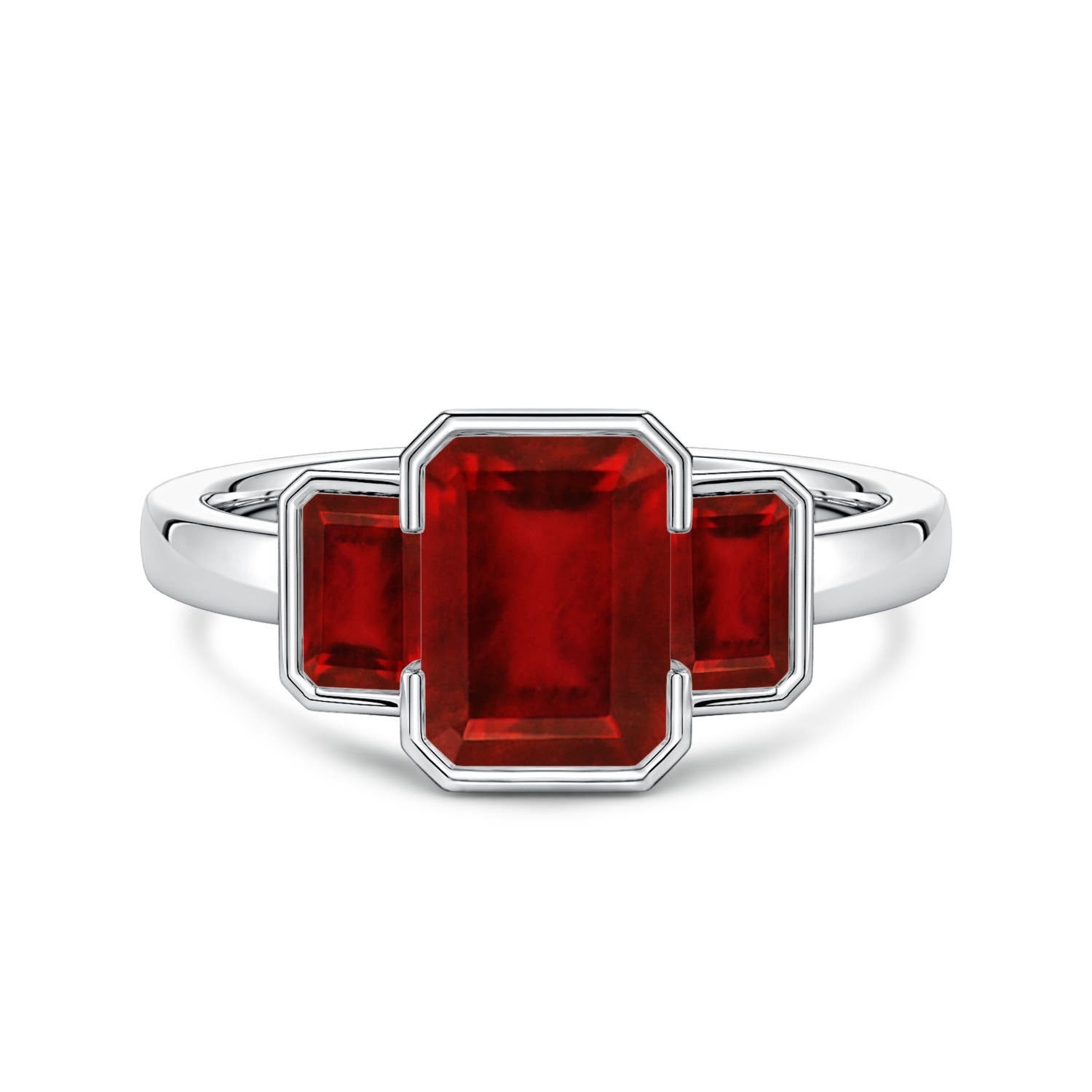 8x6mm Labgrown Semi Bezel-Set Emerald-Cut Lab-Grown Ruby Three-Stone Engagement Ring in White Gold