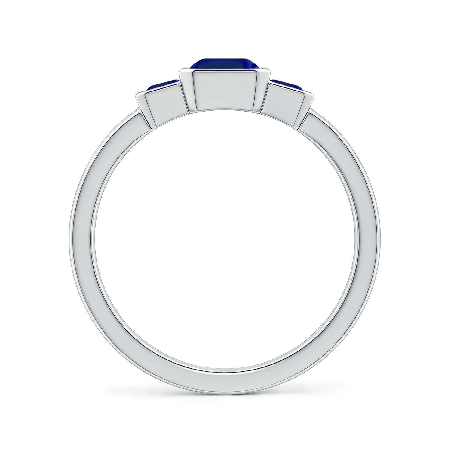 7x5mm Labgrown Semi Bezel-Set Emerald-Cut Lab-Grown Blue Sapphire Three-Stone Engagement Ring in 18K White Gold