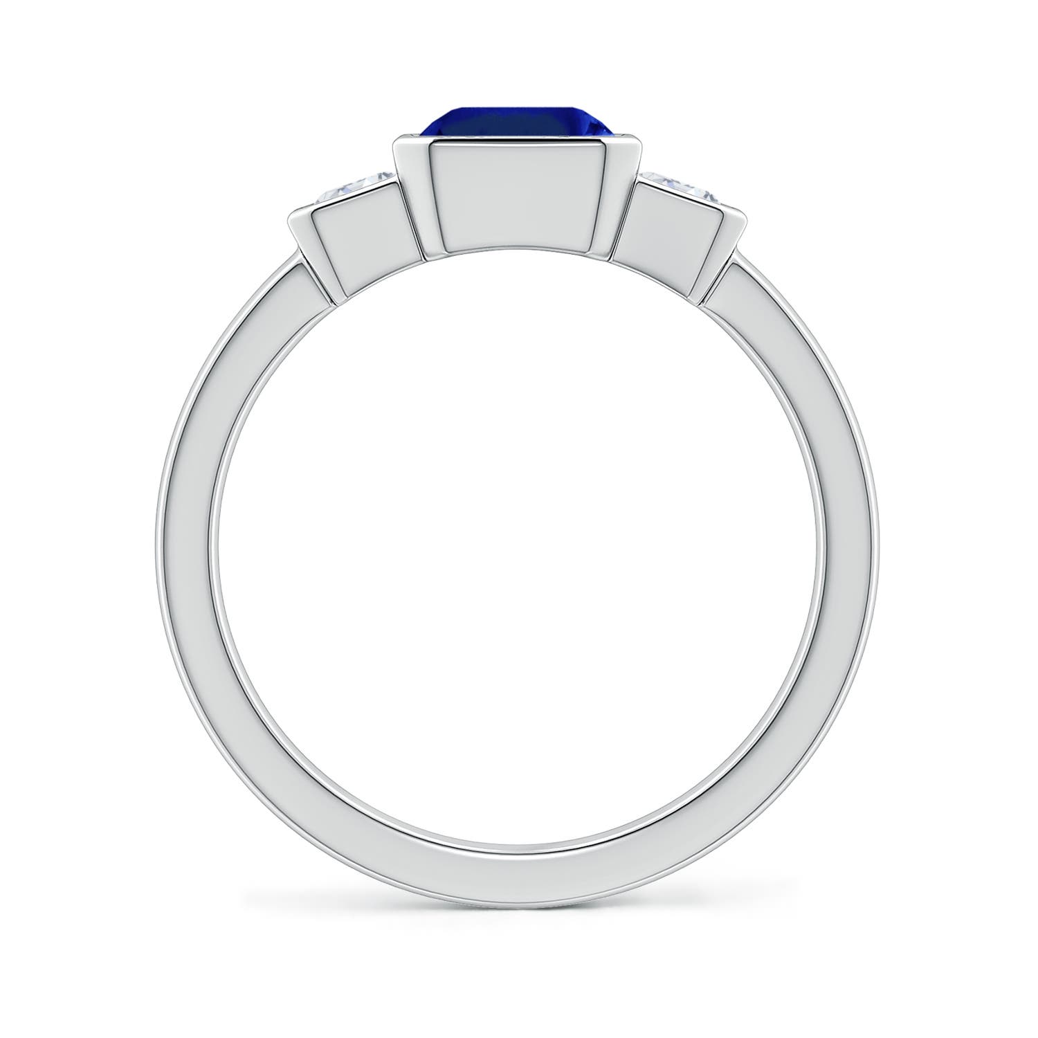 8x6mm Labgrown Lab-Grown Semi Bezel-Set Emerald-Cut Blue Sapphire and Diamond Three-Stone Engagement Ring in 18K White Gold