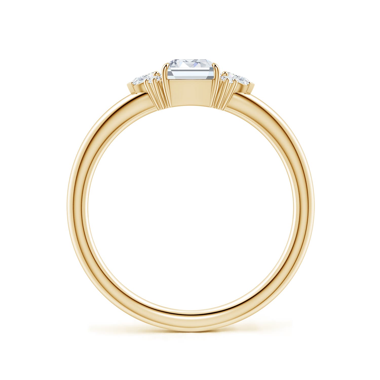 6.7x4.7mm FGVS Four-Claw Prong Emerald-Cut Lab-Grown Diamond Side Stone Engagement Ring in 18K Yellow Gold