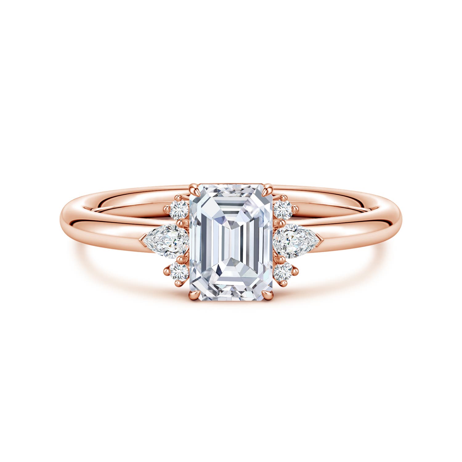 6.7x4.7mm FGVS Four-Claw Prong Emerald-Cut Lab-Grown Diamond Side Stone Engagement Ring in Rose Gold