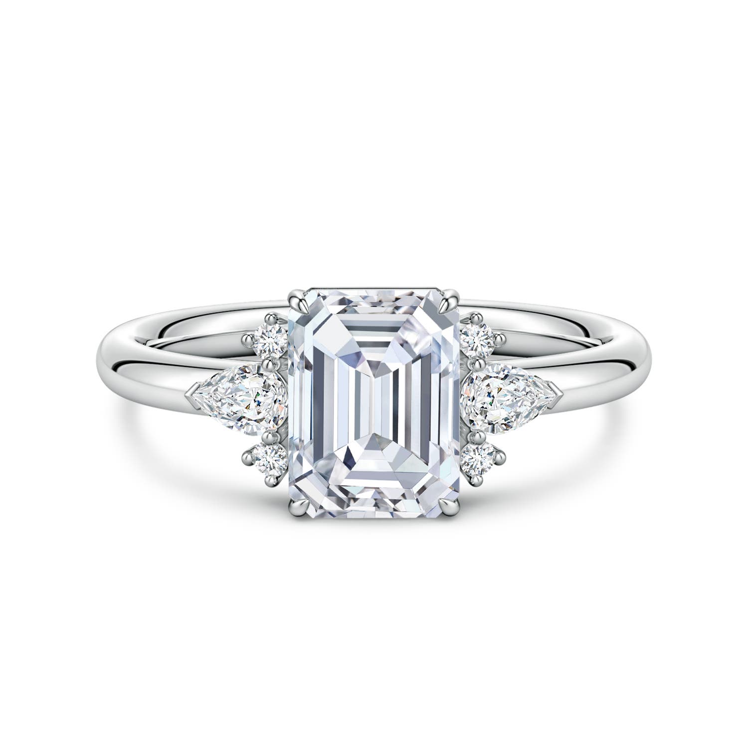 8x6mm FGVS Four-Claw Prong Emerald-Cut Lab-Grown Diamond Side Stone Engagement Ring in P950 Platinum