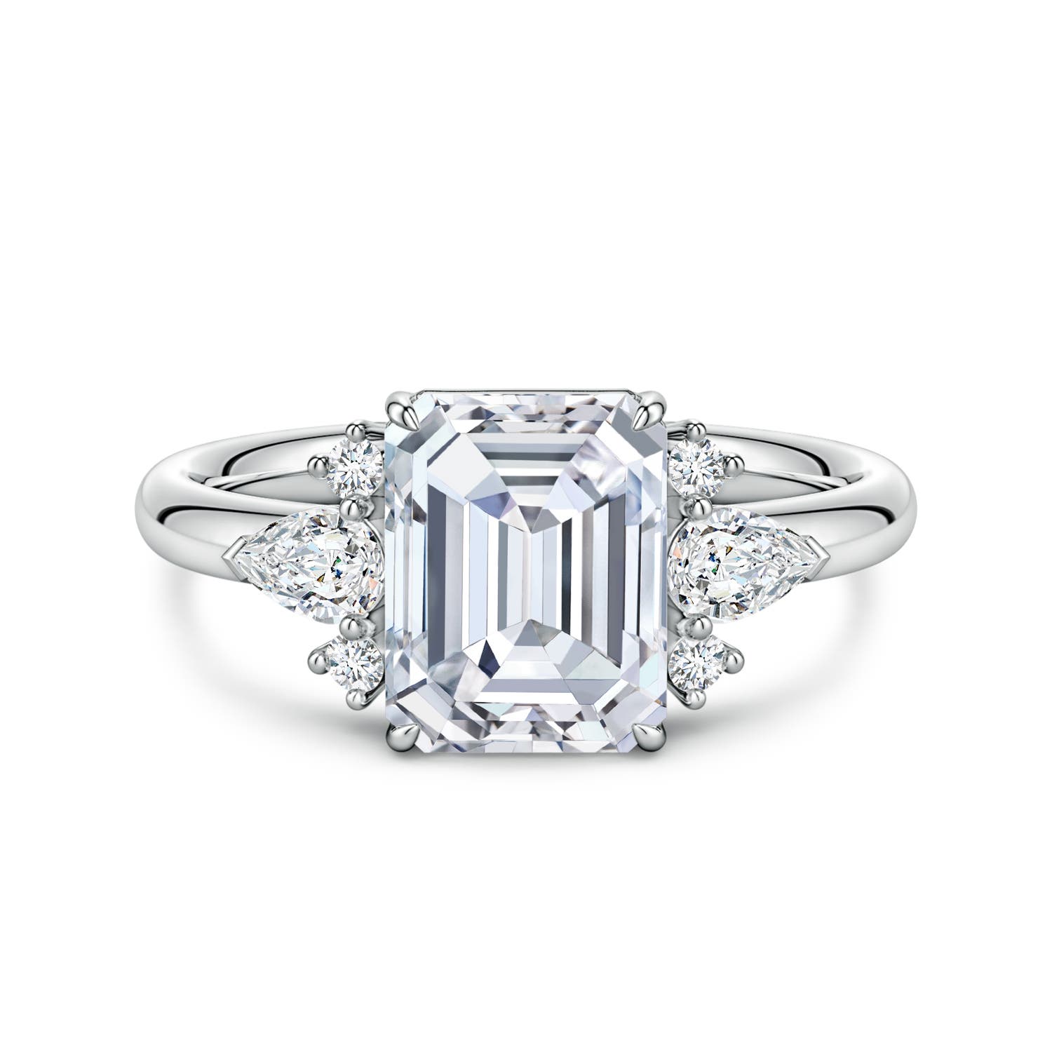 9x7mm FGVS Four-Claw Prong Emerald-Cut Lab-Grown Diamond Side Stone Engagement Ring in White Gold
