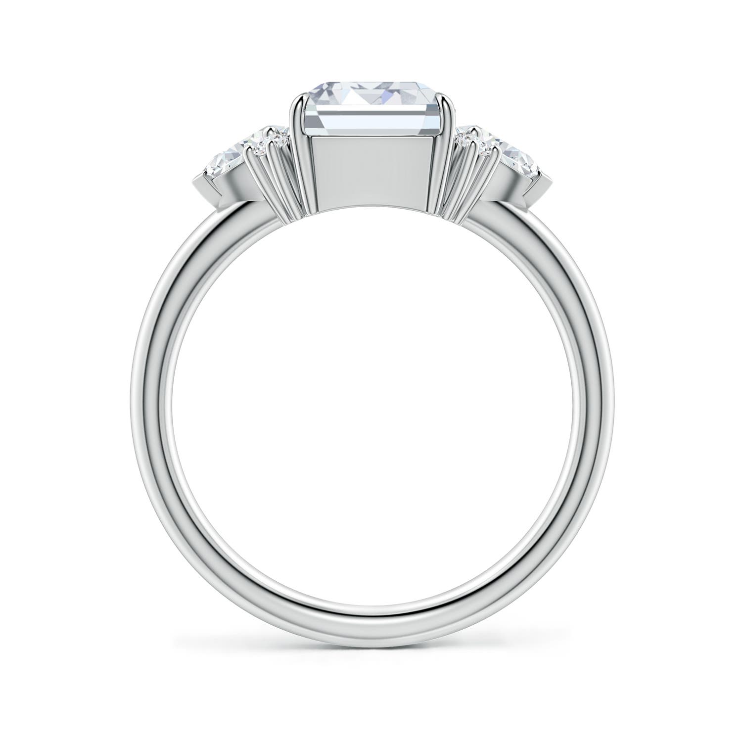 9x7mm FGVS Four-Claw Prong Emerald-Cut Lab-Grown Diamond Side Stone Engagement Ring in White Gold