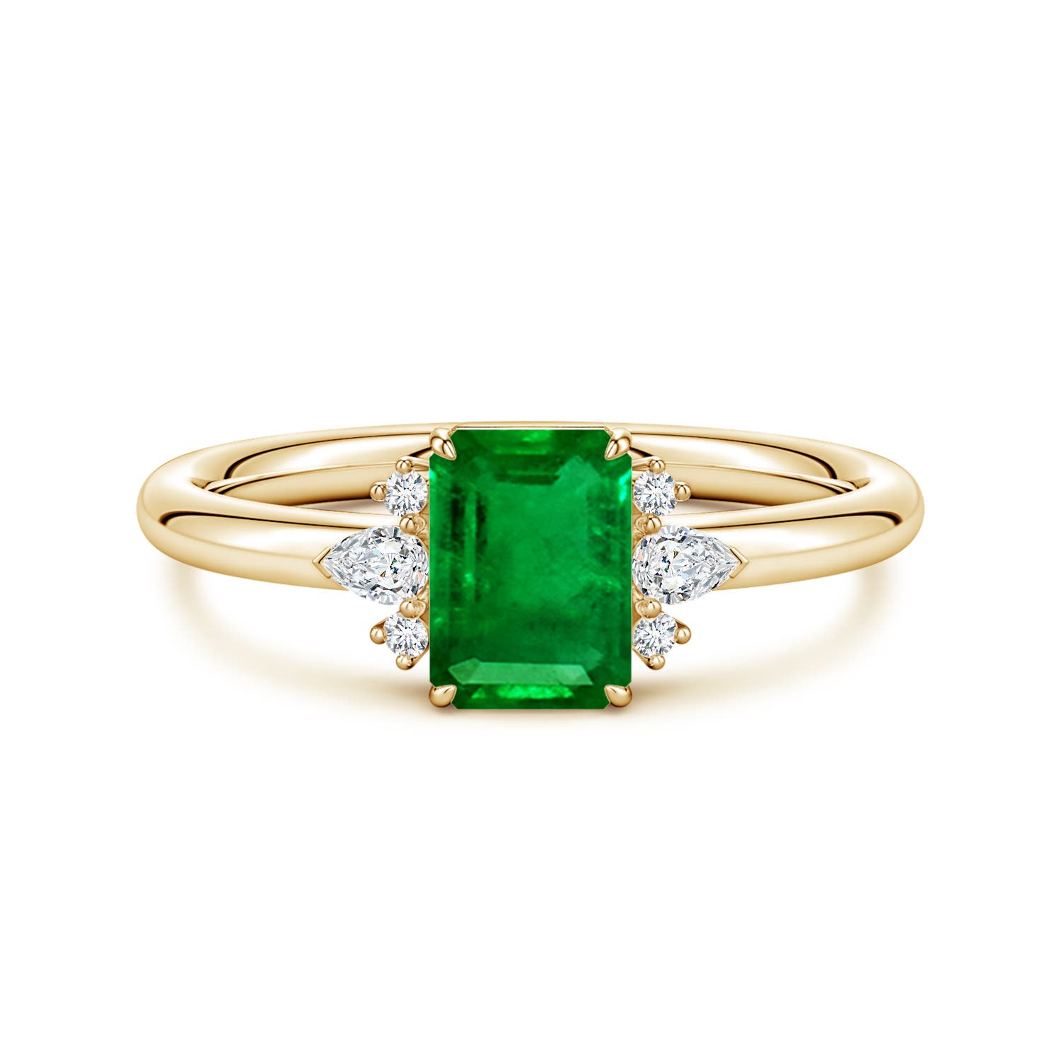 7x5mm Labgrown Four-Claw Prong Emerald-Cut Lab-Grown Emerald Side Stone Engagement Ring in 18CT Yellow Gold