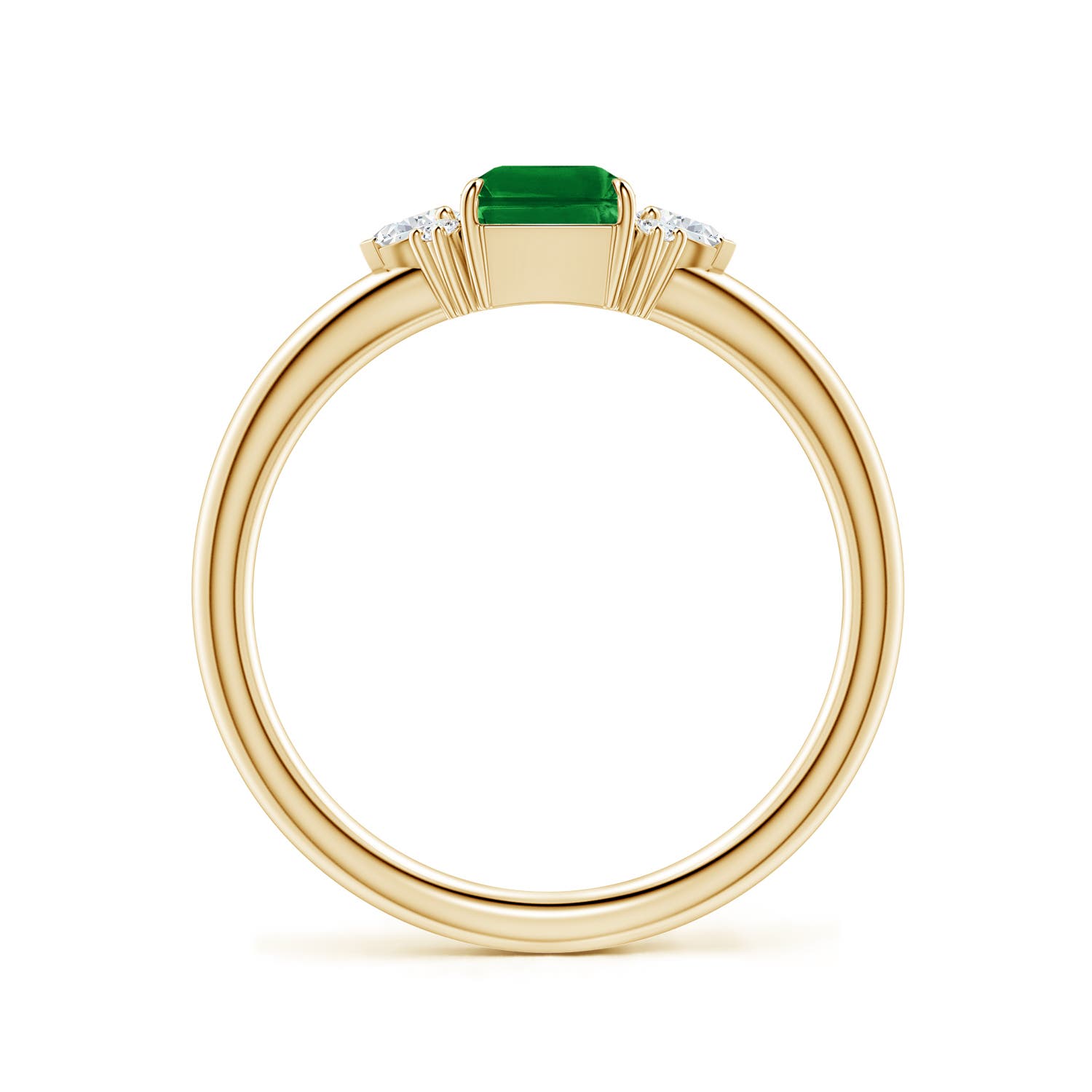 7x5mm Labgrown Four-Claw Prong Emerald-Cut Lab-Grown Emerald Side Stone Engagement Ring in 18K Yellow Gold