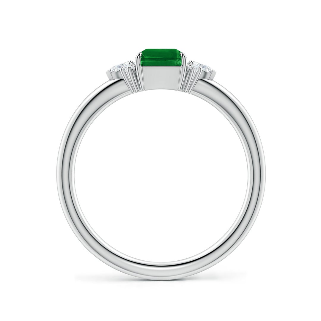 7x5mm Labgrown Four-Claw Prong Emerald-Cut Lab-Grown Emerald Side Stone Engagement Ring in White Gold - side 3