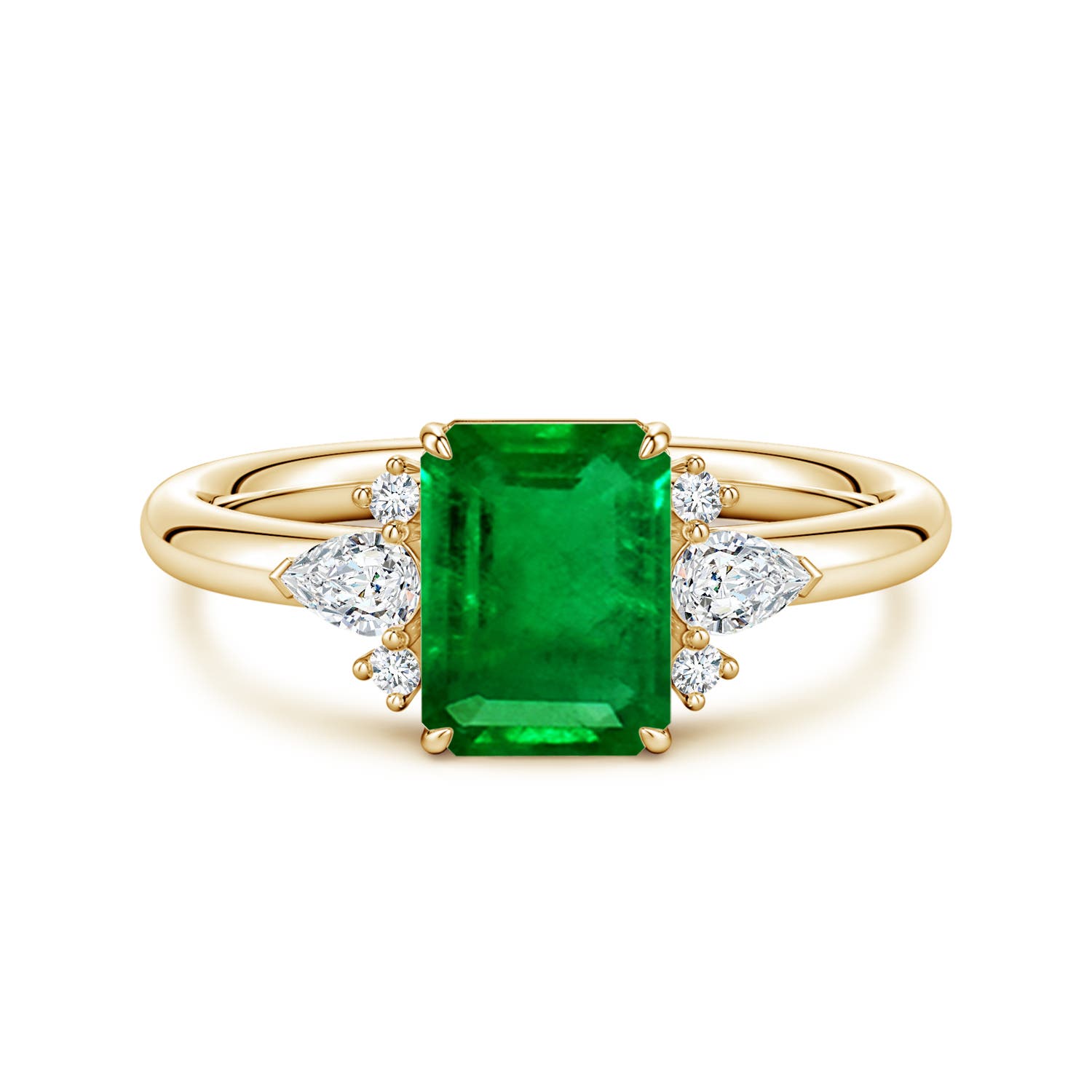 8x6mm Labgrown Four-Claw Prong Emerald-Cut Lab-Grown Emerald Side Stone Engagement Ring in 18K Yellow Gold