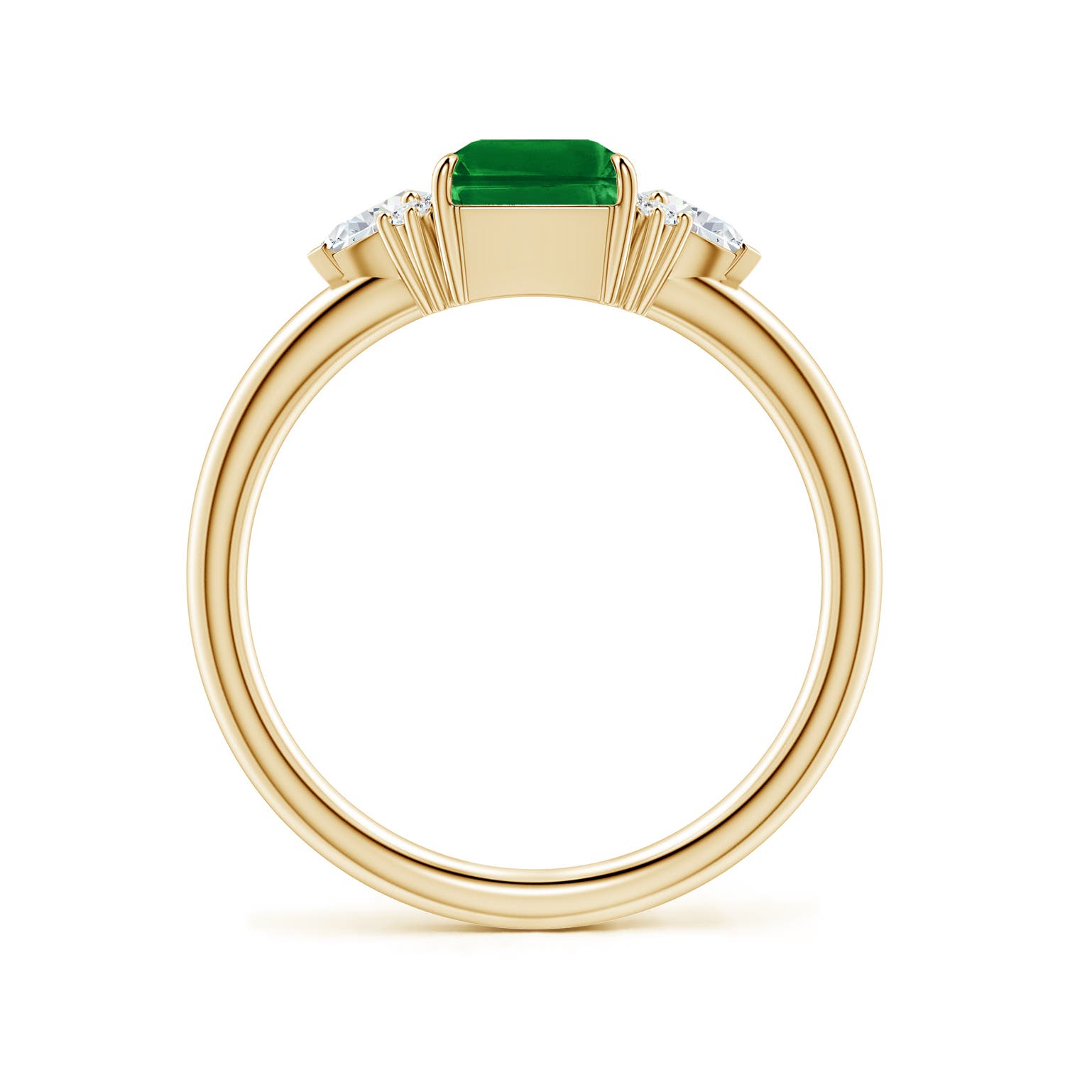 8x6mm Labgrown Four-Claw Prong Emerald-Cut Lab-Grown Emerald Side Stone Engagement Ring in 18K Yellow Gold