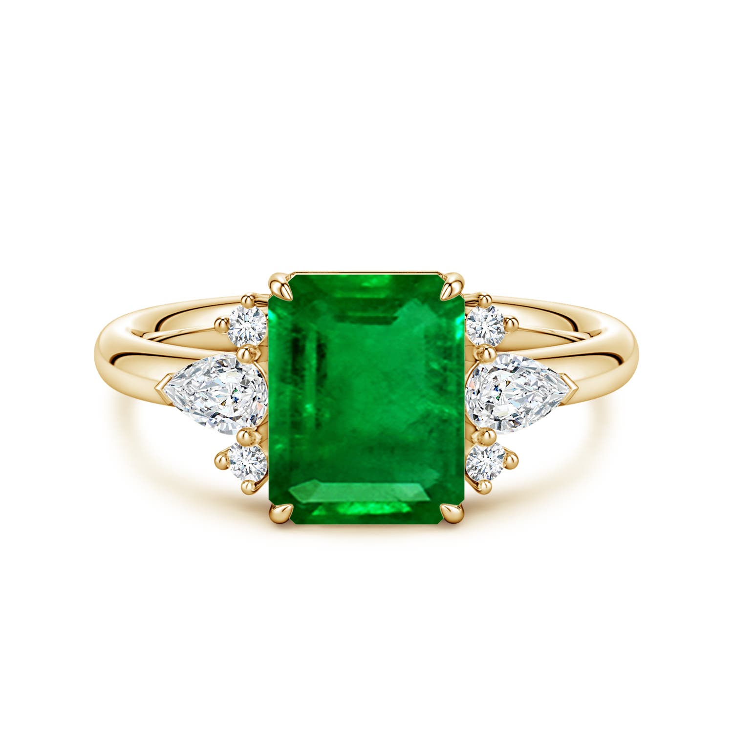 9x7mm Labgrown Four-Claw Prong Emerald-Cut Lab-Grown Emerald Side Stone Engagement Ring in 18CT Yellow Gold
