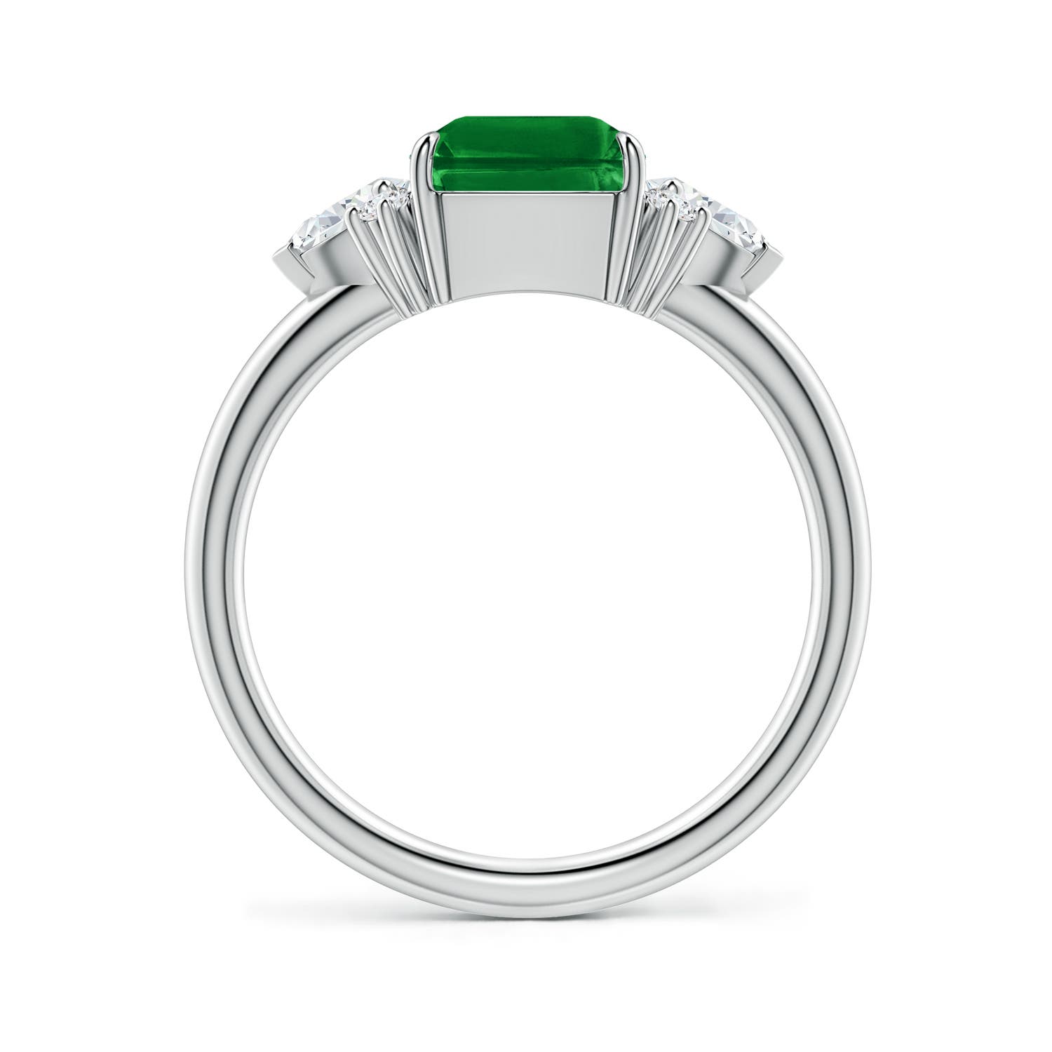 9x7mm Labgrown Four-Claw Prong Emerald-Cut Lab-Grown Emerald Side Stone Engagement Ring in White Gold