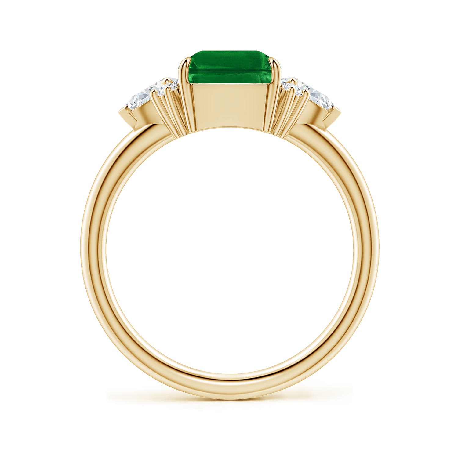 9x7mm Labgrown Four-Claw Prong Emerald-Cut Lab-Grown Emerald Side Stone Engagement Ring in Yellow Gold