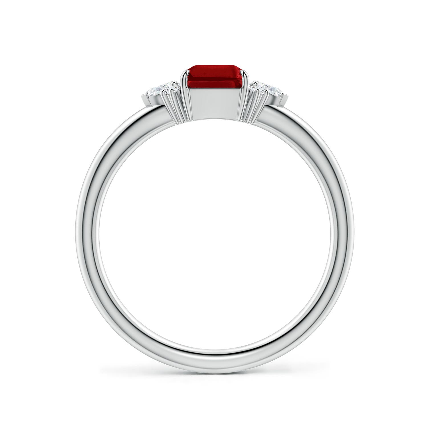 7x5mm Labgrown Four-Claw Prong Emerald-Cut Lab-Grown Ruby Side Stone Engagement Ring in 18K White Gold