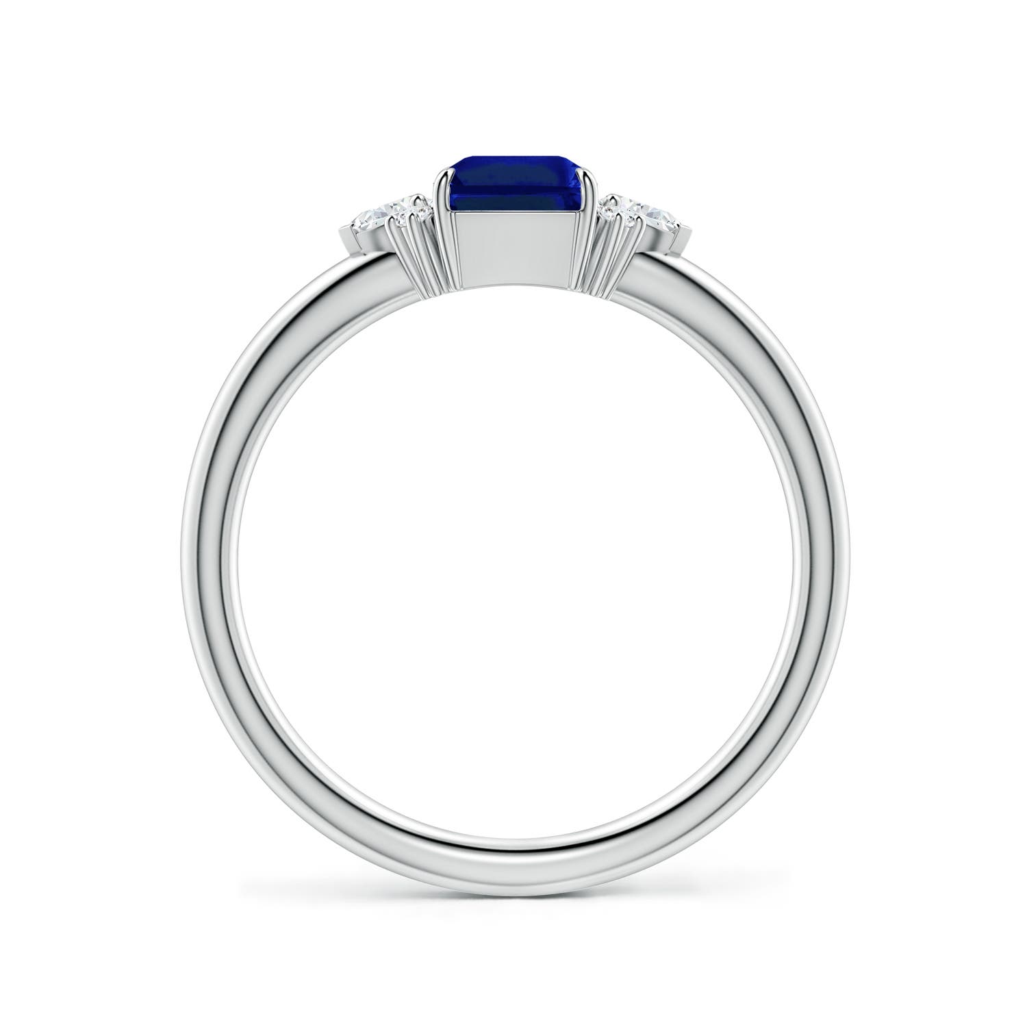 7x5mm Labgrown Four-Claw Prong Emerald-Cut Lab-Grown Blue Sapphire Side Stone Engagement Ring in 18K White Gold