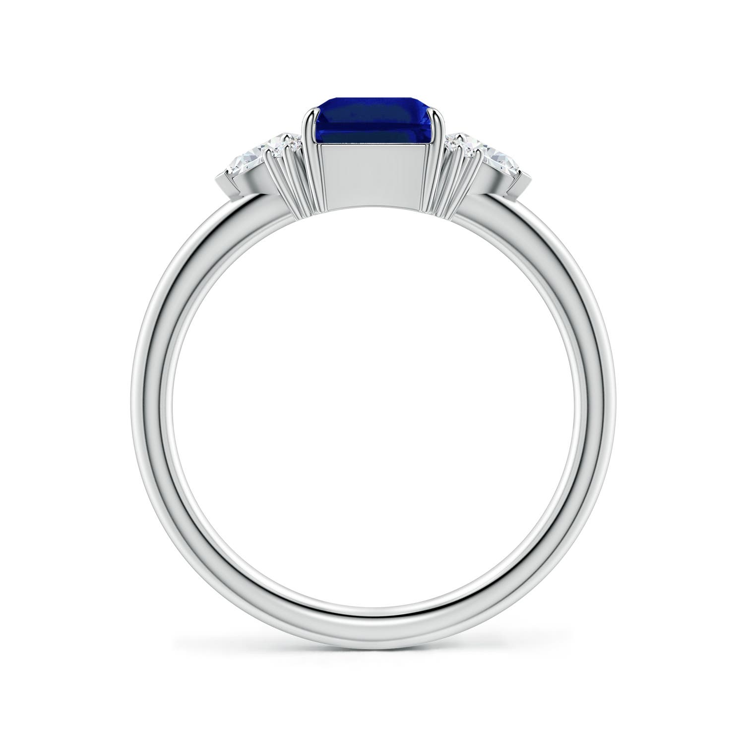 8x6mm Labgrown Four-Claw Prong Emerald-Cut Lab-Grown Blue Sapphire Side Stone Engagement Ring in 18K White Gold