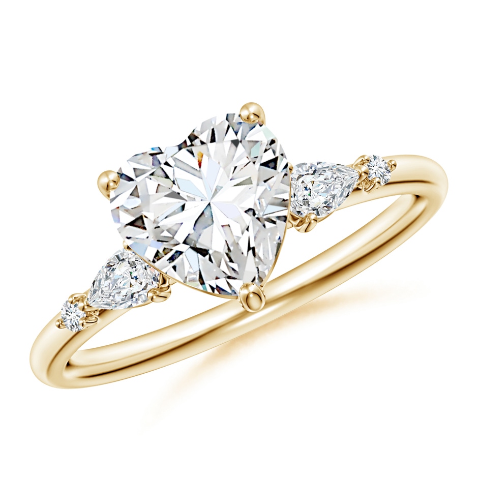 7.5mm FGVS Prong-Set Heart-Shaped Lab-Grown Diamond Side Stone Engagement Ring in Yellow Gold 