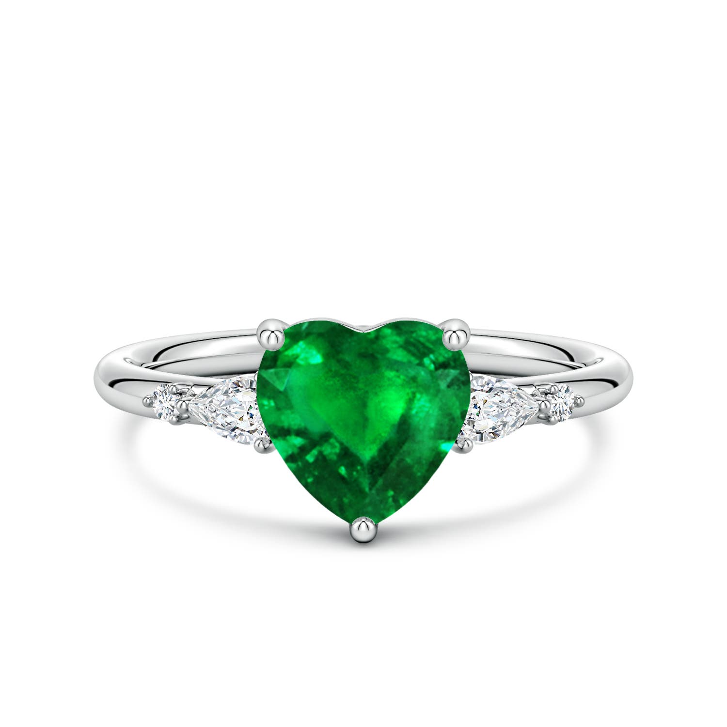 7mm Labgrown Prong-Set Heart-Shaped Lab-Grown Emerald Side Stone Engagement Ring in White Gold