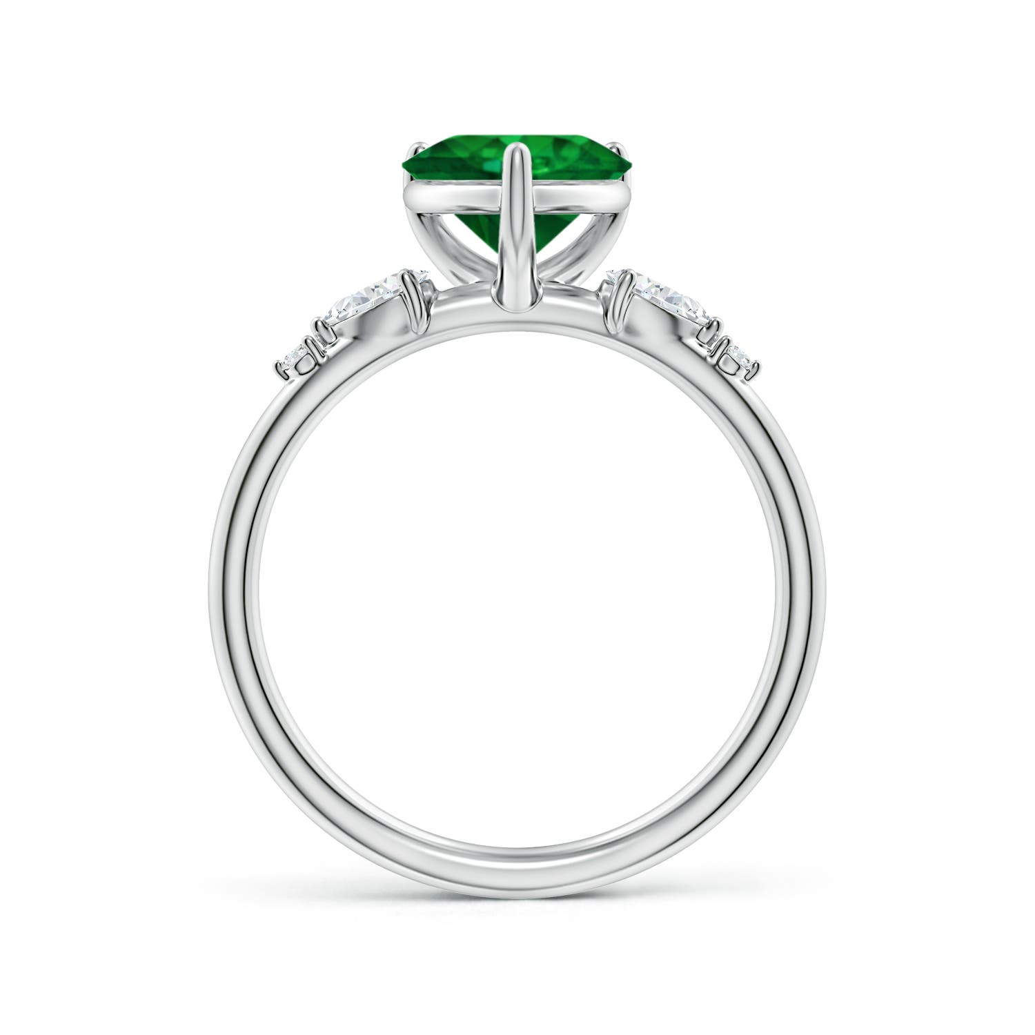 7mm Labgrown Prong-Set Heart-Shaped Lab-Grown Emerald Side Stone Engagement Ring in White Gold - side 3