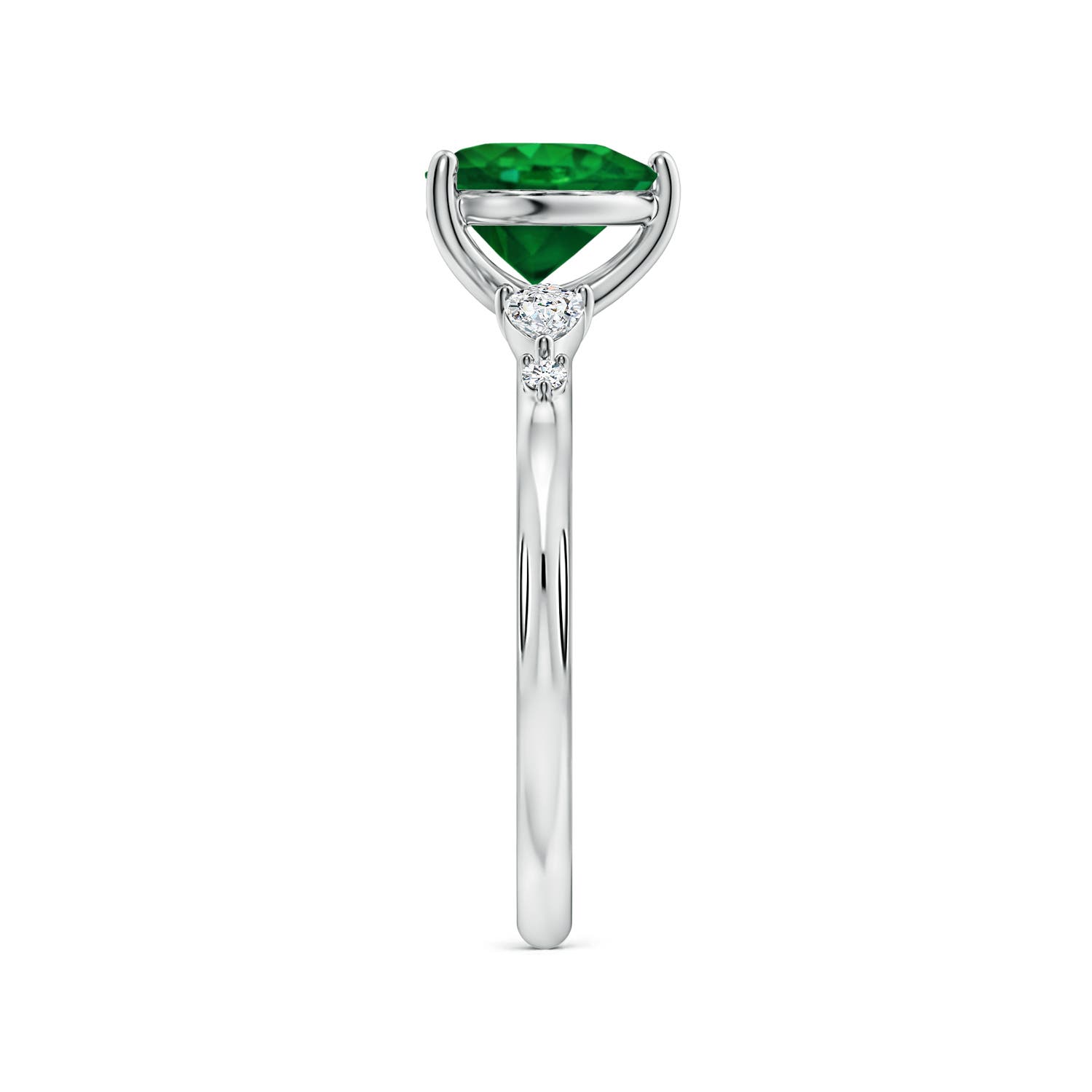 7mm Labgrown Prong-Set Heart-Shaped Lab-Grown Emerald Side Stone Engagement Ring in White Gold - side 4