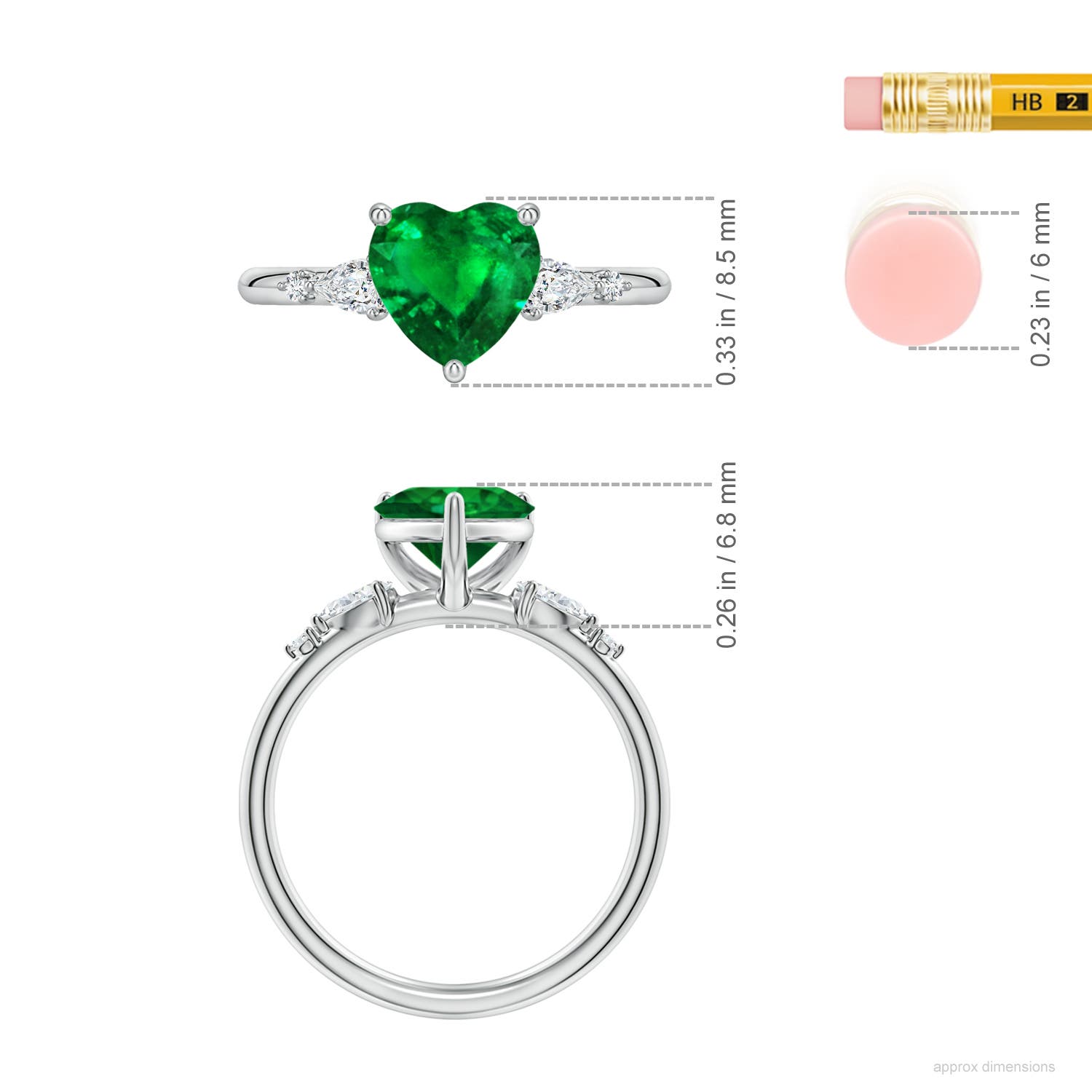 7mm Labgrown Prong-Set Heart-Shaped Lab-Grown Emerald Side Stone Engagement Ring in White Gold - ruler