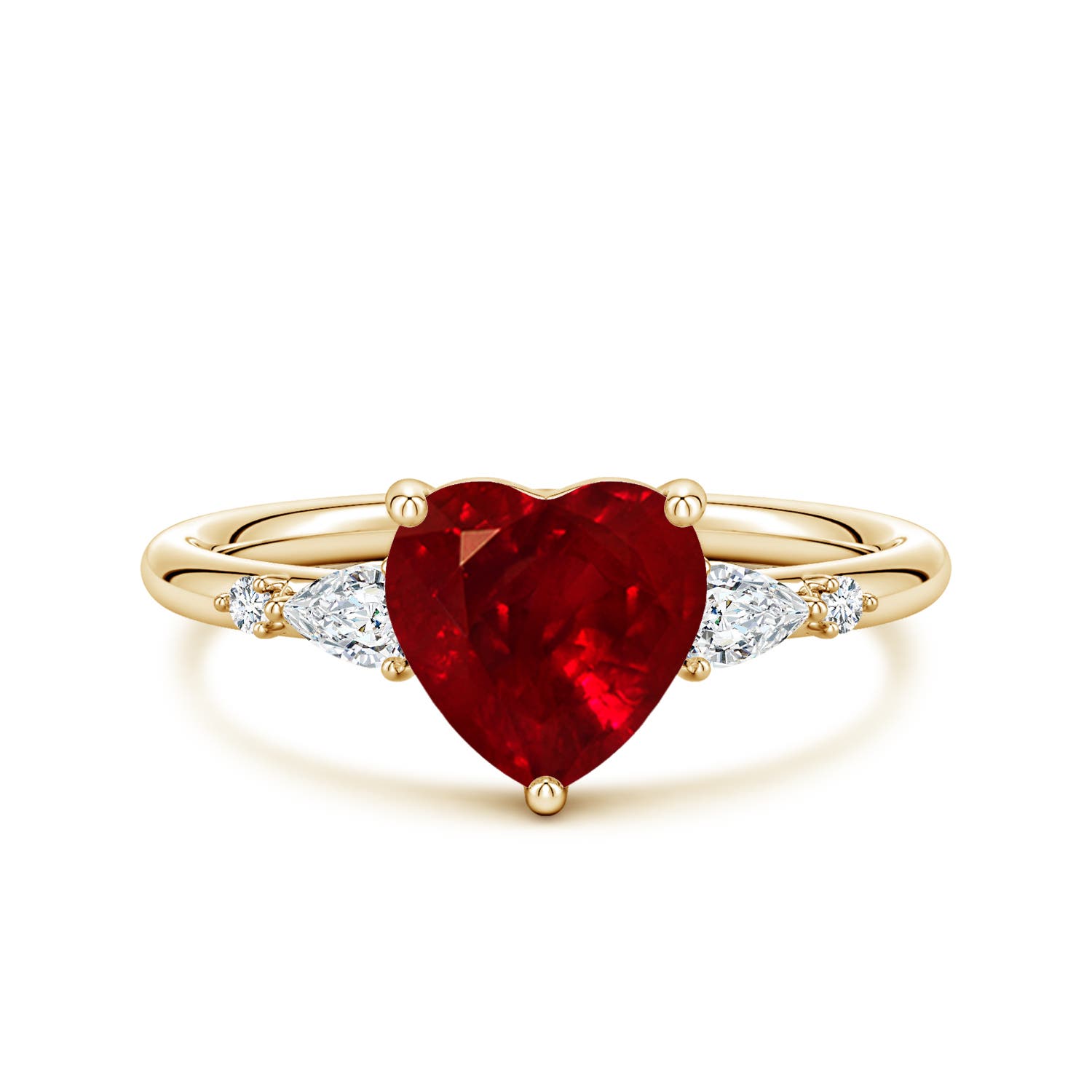 7mm Labgrown Prong-Set Heart-Shaped Lab-Grown Ruby Side Stone Engagement Ring in 18K Yellow Gold