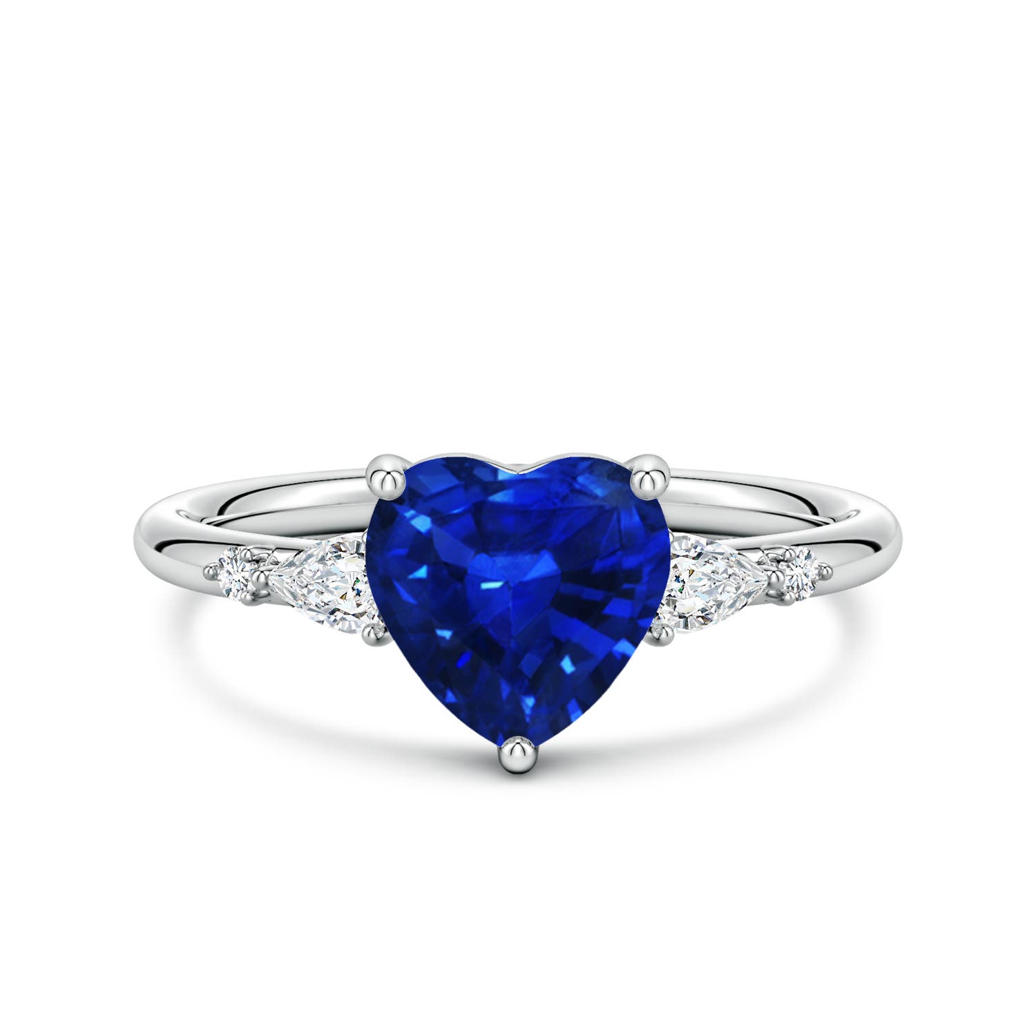 7mm Labgrown Prong-Set Heart-Shaped Lab-Grown Blue Sapphire Side Stone Engagement Ring in White Gold