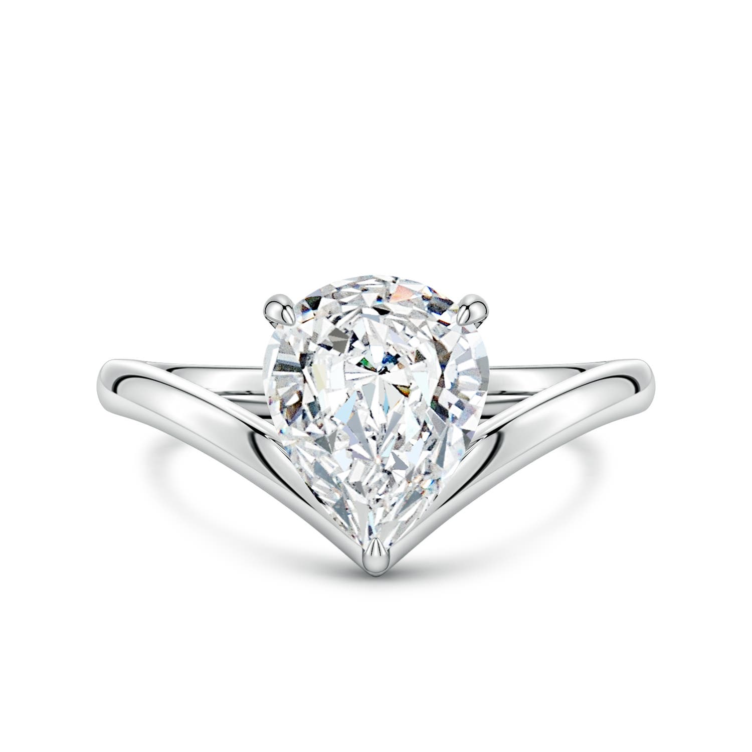 10x8mm FGVS Solitaire Pear Lab-Grown Diamond V-Shaped Engagement Ring in White Gold