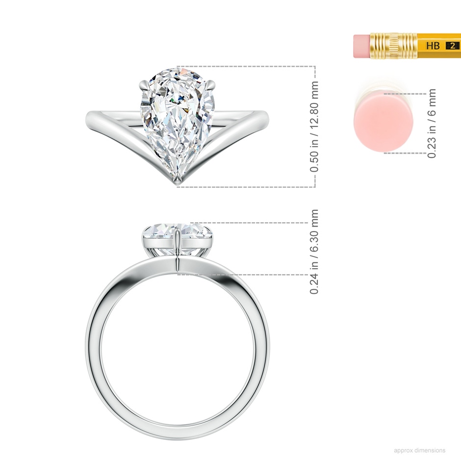 12x8mm FGVS Solitaire Pear Lab-Grown Diamond V-Shaped Engagement Ring in White Gold ruler