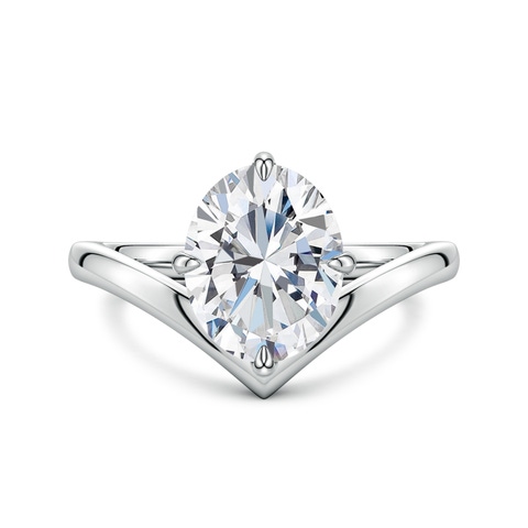 10x8mm FGVS Solitaire Oval Lab-Grown Diamond V-Shaped Engagement Ring in 18K White Gold