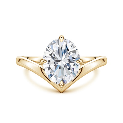 10x8mm FGVS Solitaire Oval Lab-Grown Diamond V-Shaped Engagement Ring in 18K Yellow Gold