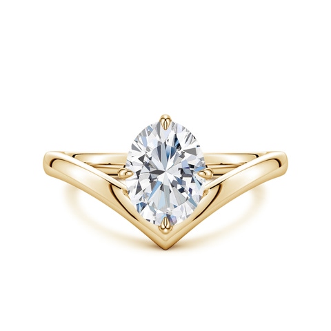 8.5x6.5mm FGVS Solitaire Oval Lab-Grown Diamond V-Shaped Engagement Ring in 18K Yellow Gold