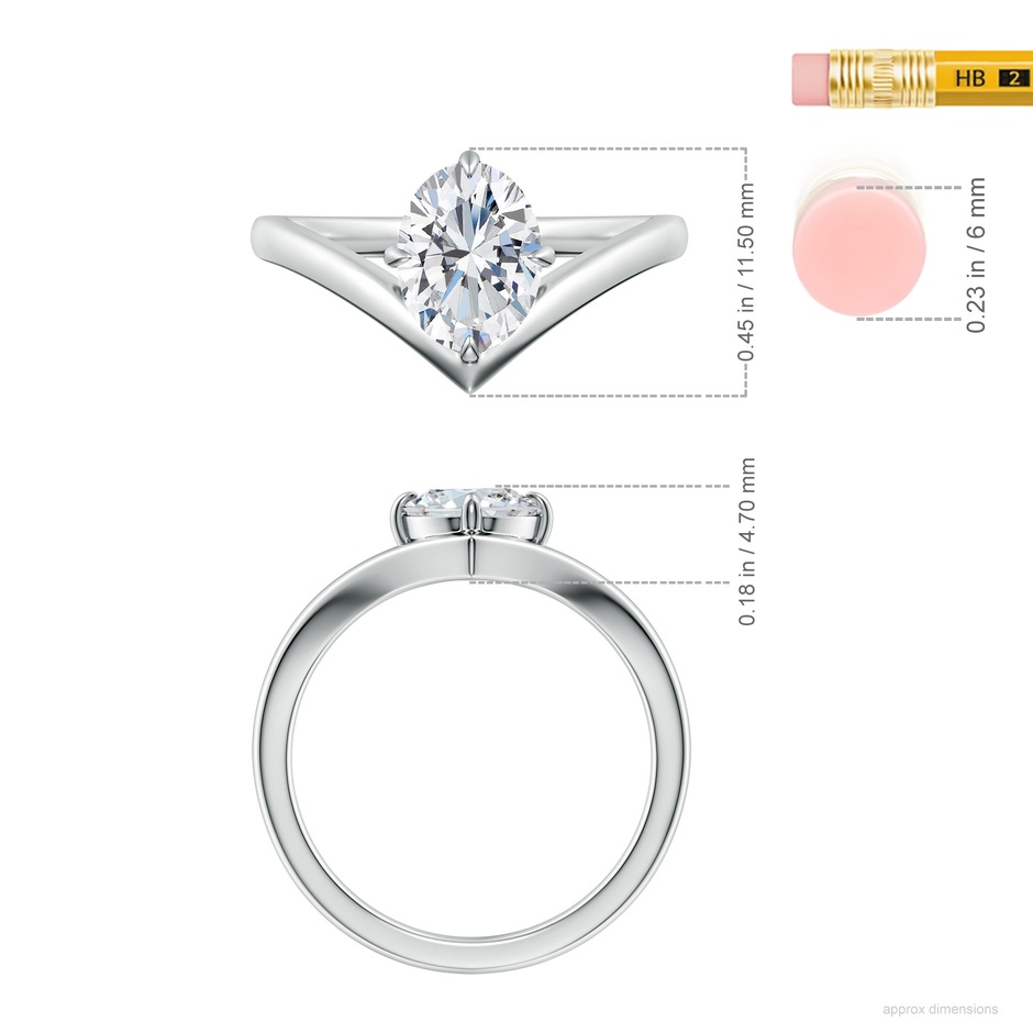 8.5x6.5mm FGVS Solitaire Oval Lab-Grown Diamond V-Shaped Engagement Ring in P950 Platinum ruler