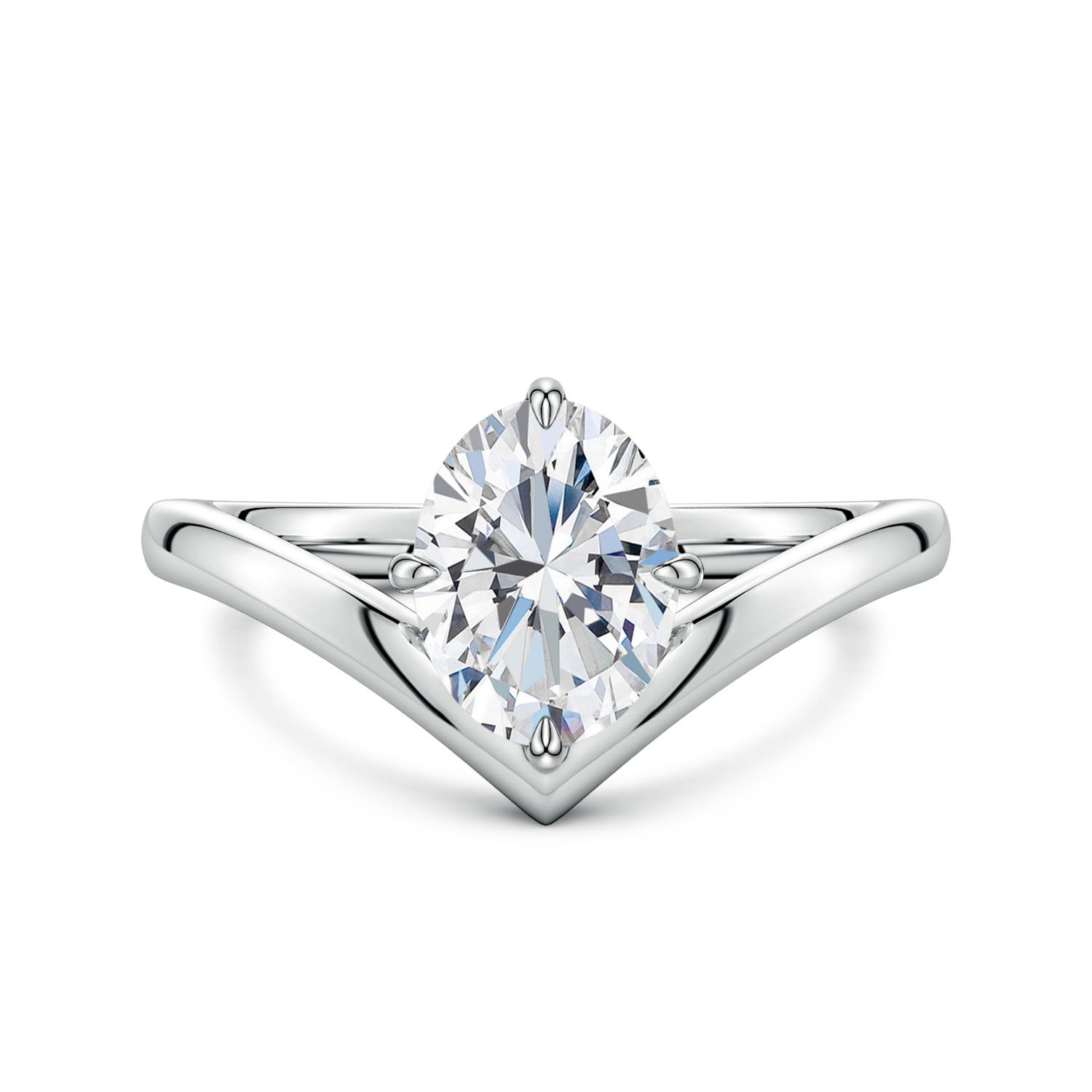 8.5x6.5mm FGVS Solitaire Oval Lab-Grown Diamond V-Shaped Engagement Ring in White Gold