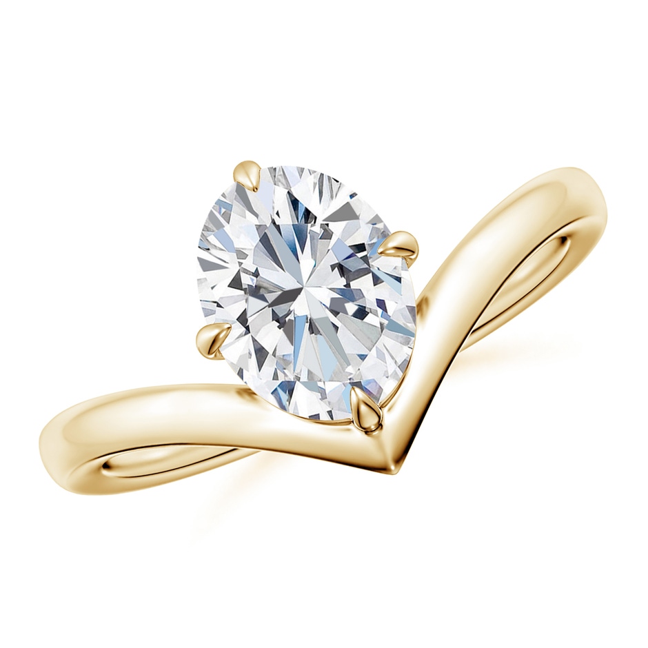 8.5x6.5mm FGVS Solitaire Oval Lab-Grown Diamond V-Shaped Engagement Ring in Yellow Gold 