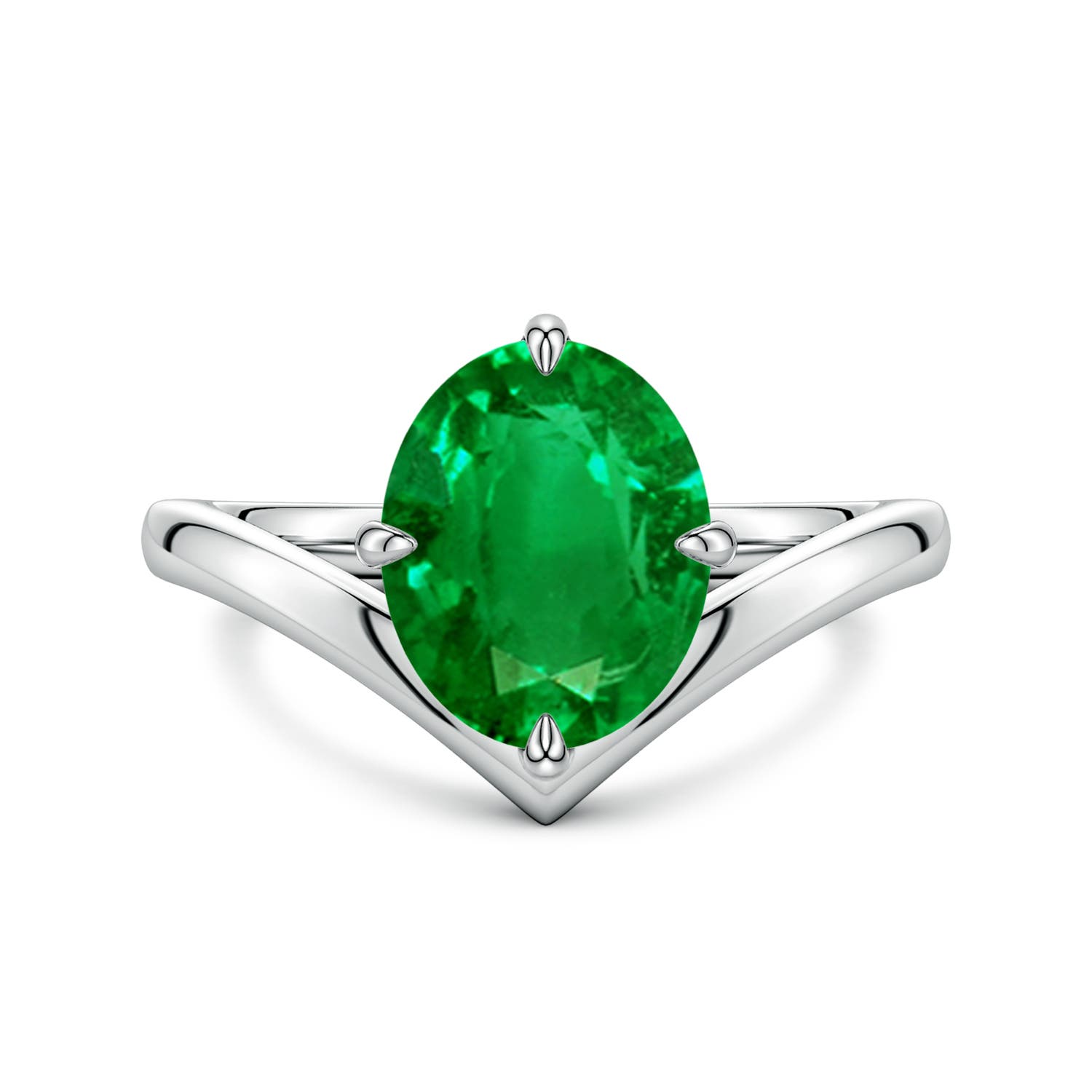 10x8mm Labgrown Solitaire Oval Lab-Grown Emerald V-Shaped Engagement Ring in P950 Platinum
