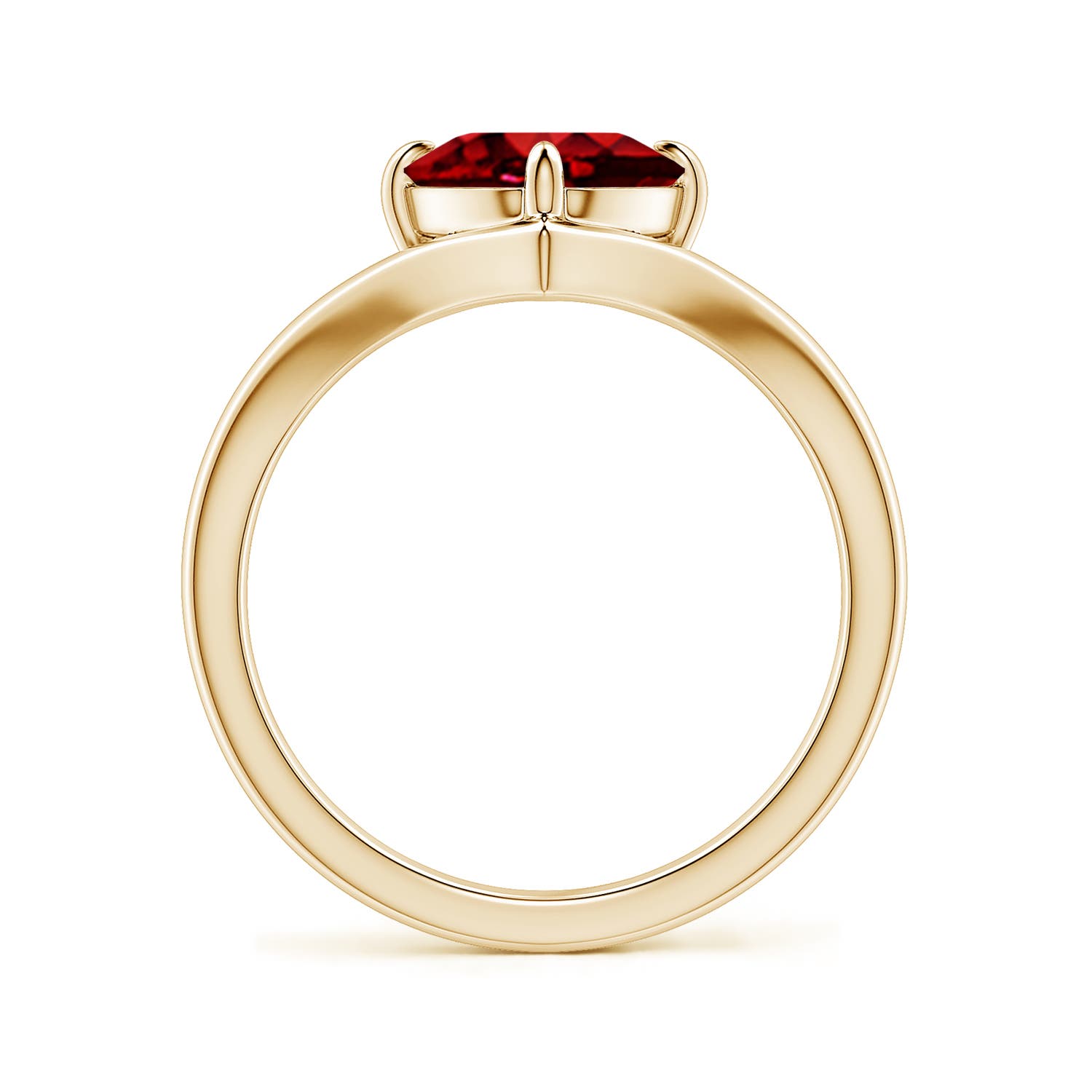 10x8mm Labgrown Solitaire Oval Lab-Grown Ruby V-Shaped Engagement Ring in 18K Yellow Gold