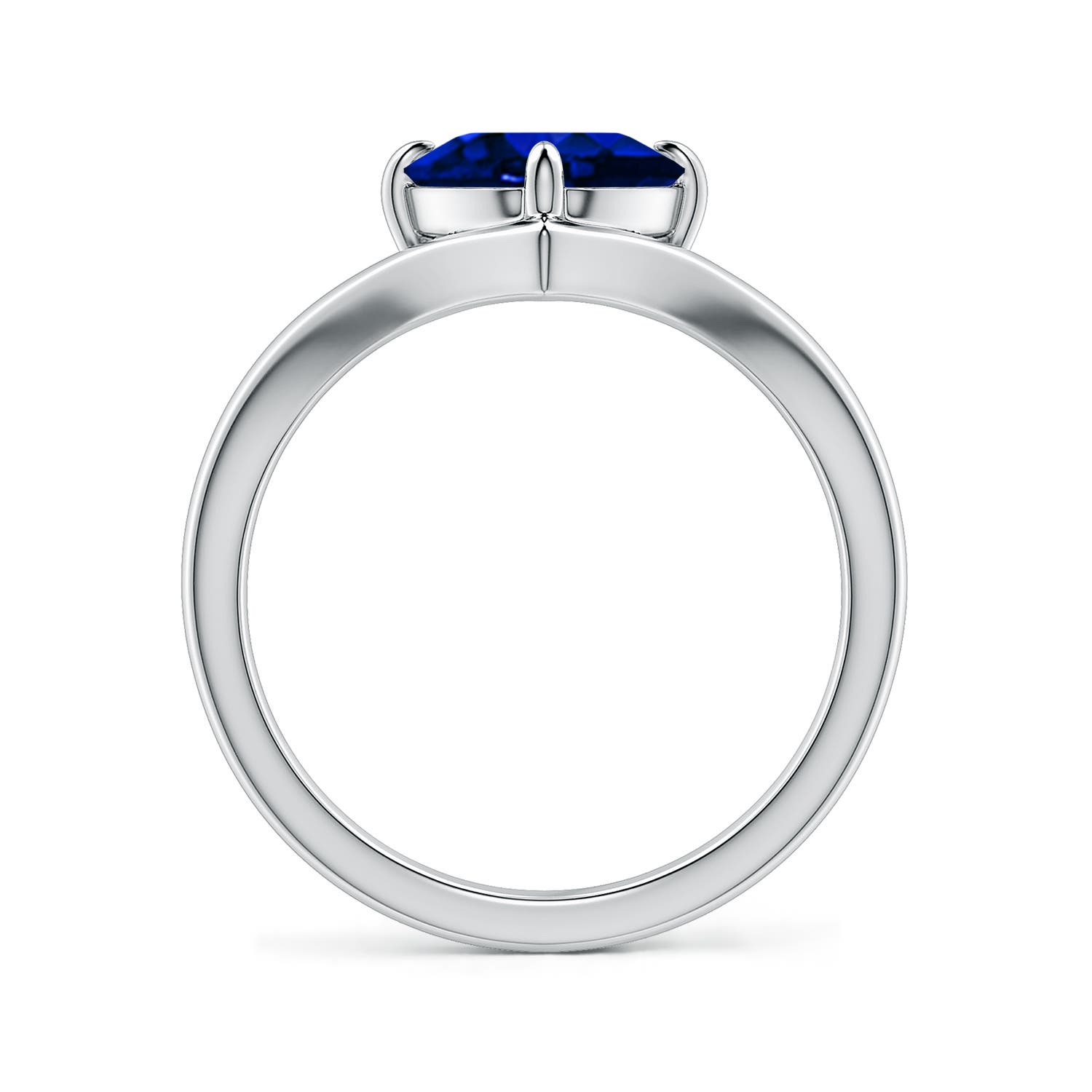 10x8mm Labgrown Solitaire Oval Lab-Grown Blue Sapphire V-Shaped Engagement Ring in 18K White Gold