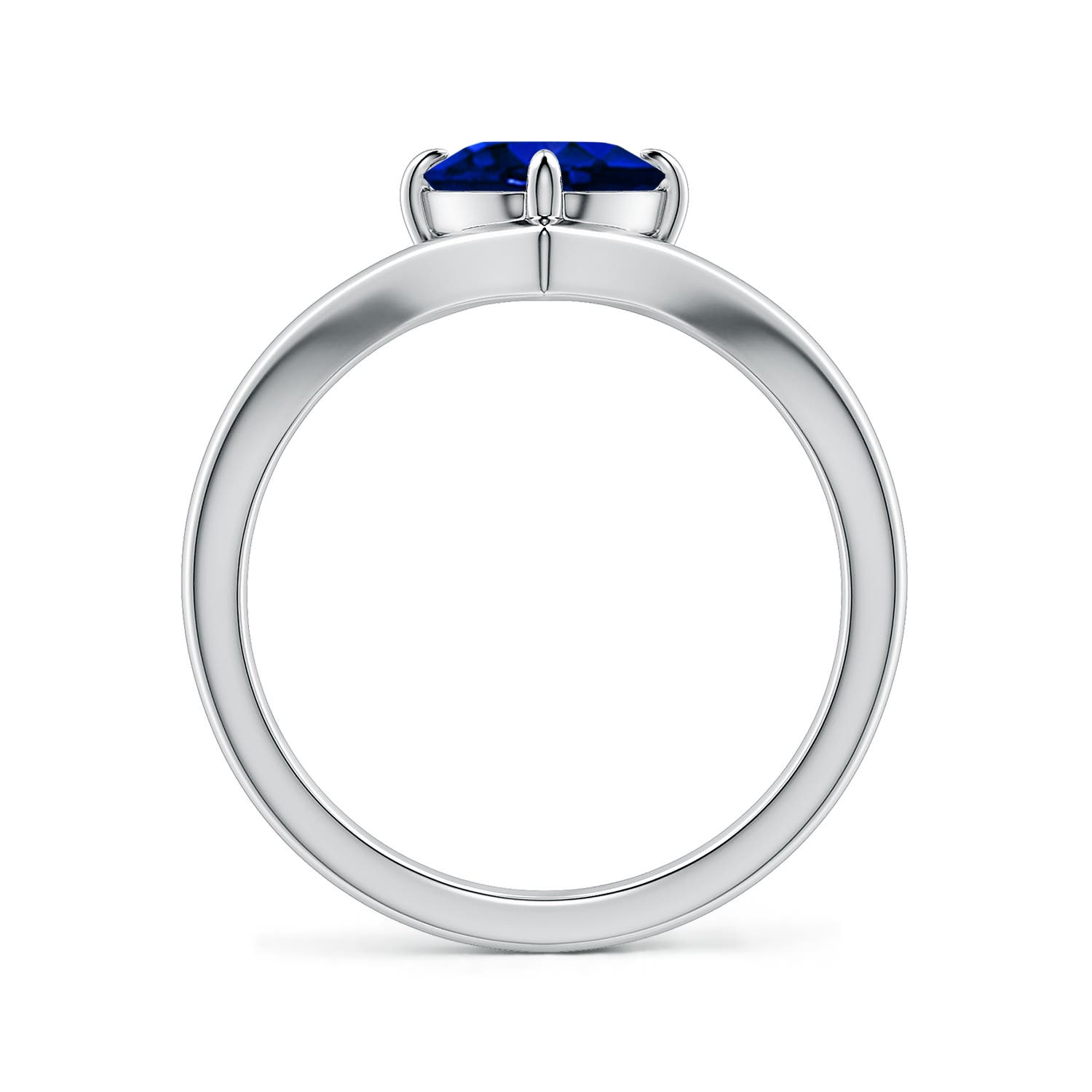 9x7mm Labgrown Solitaire Oval Lab-Grown Blue Sapphire V-Shaped Engagement Ring in White Gold - side 3