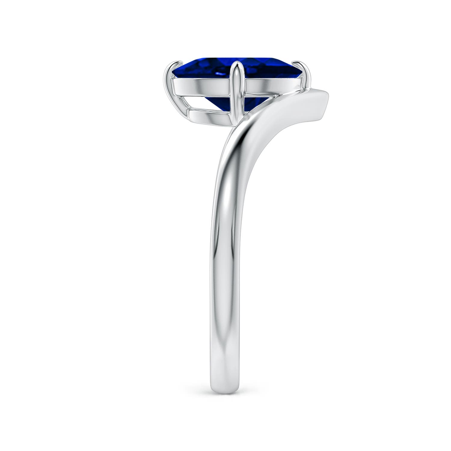 9x7mm Labgrown Solitaire Oval Lab-Grown Blue Sapphire V-Shaped Engagement Ring in White Gold - side 4