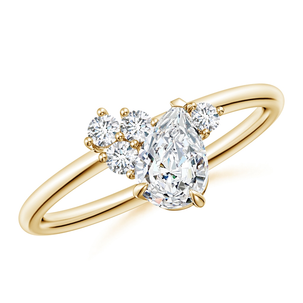 7x5mm FGVS Off-Centreed Pear Lab-Grown Diamond Engagement Ring with Scattered Accents in Yellow Gold