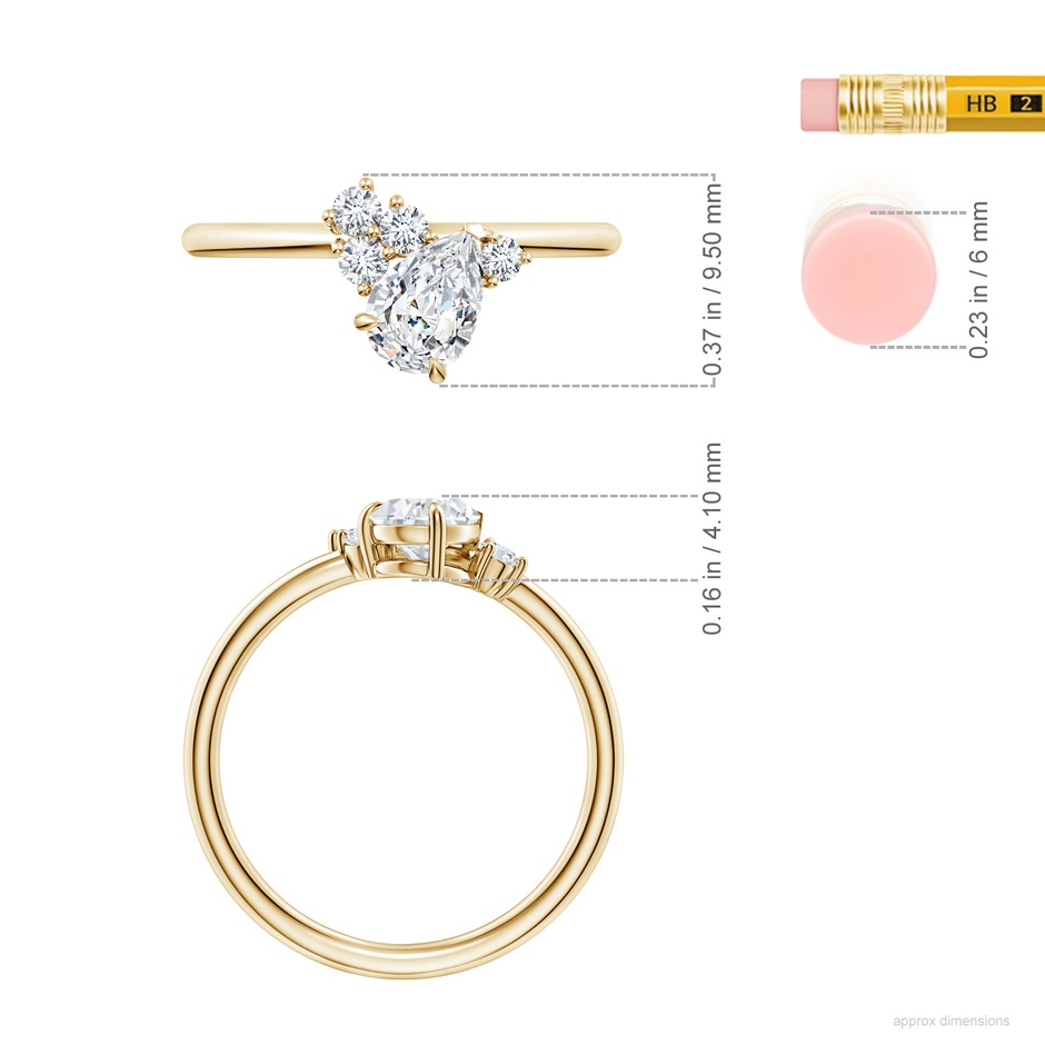 7x5mm FGVS Off-Centreed Pear Lab-Grown Diamond Engagement Ring with Scattered Accents in Yellow Gold ruler