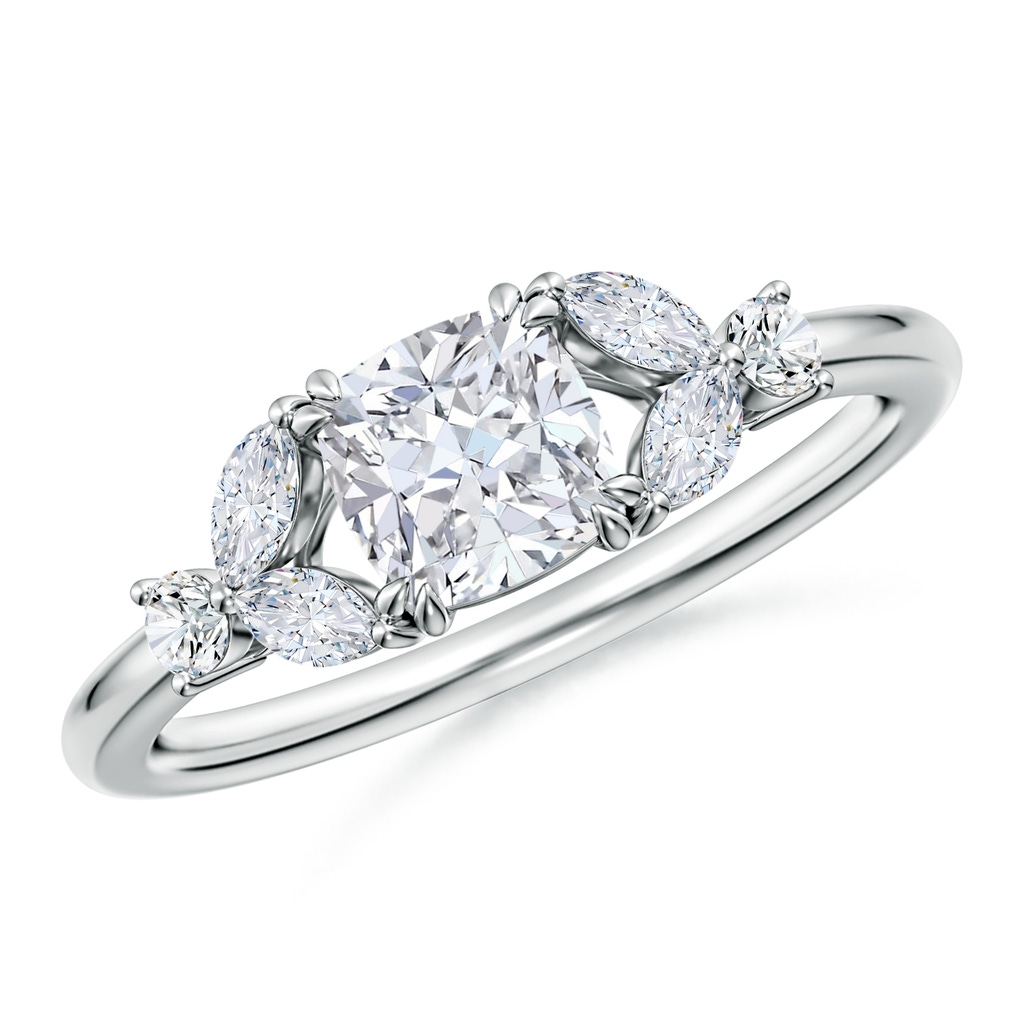 5.5mm FGVS Double-Claw Prong Cushion Lab-Grown Diamond Side Stone Engagement Ring in White Gold