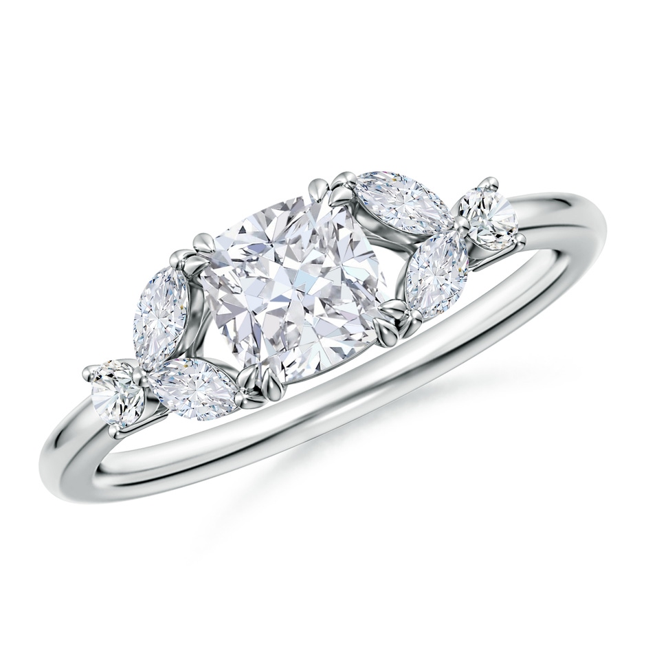 5.5mm FGVS Double-Claw Prong Cushion Lab-Grown Diamond Side Stone Engagement Ring in White Gold 