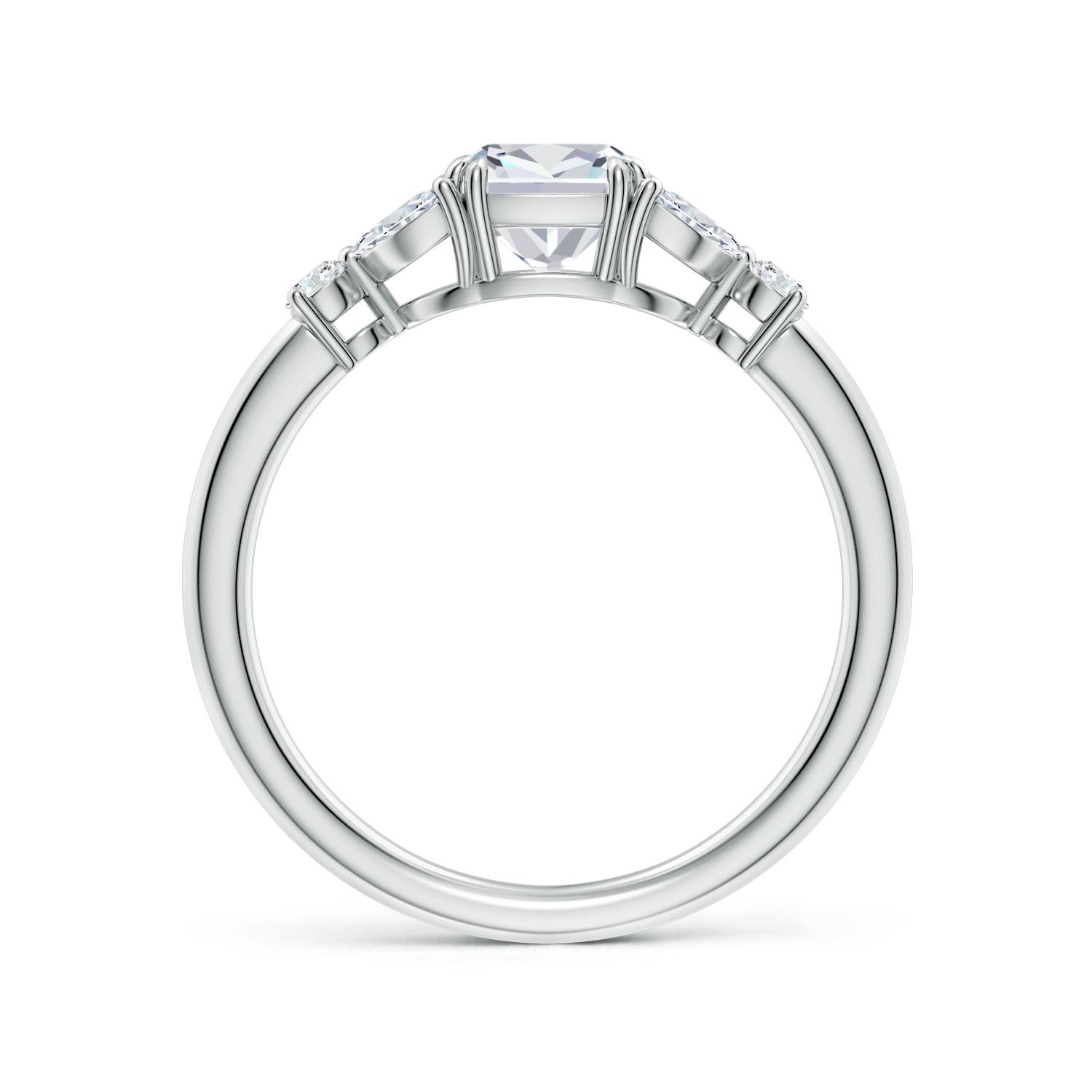 5.5mm FGVS Double-Claw Prong Cushion Lab-Grown Diamond Side Stone Engagement Ring in White Gold - side 3