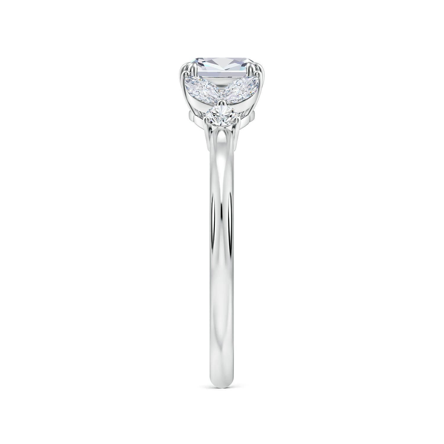 5.5mm FGVS Double-Claw Prong Cushion Lab-Grown Diamond Side Stone Engagement Ring in White Gold - side 4