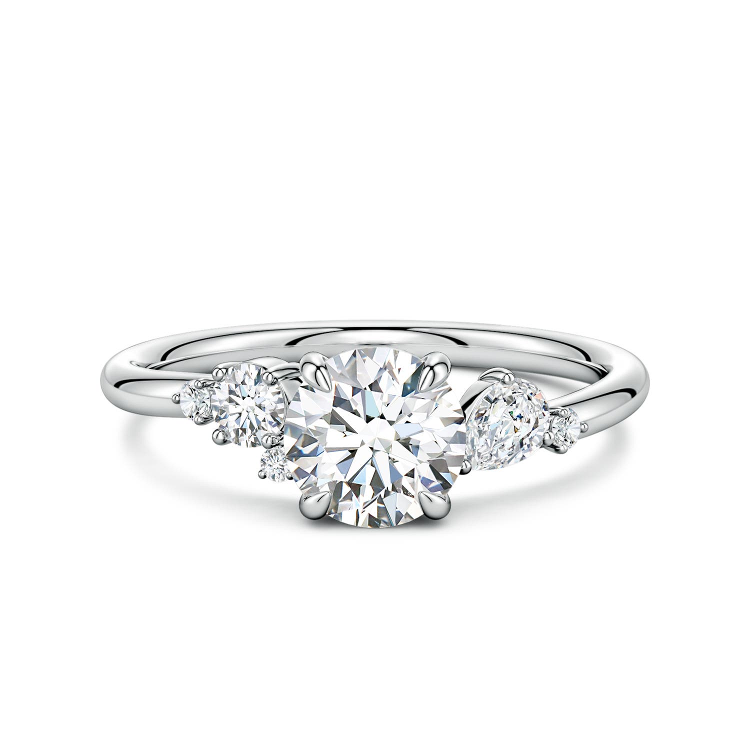 6.4mm FGVS Round Lab-Grown Diamond Engagement Ring with Multi-Shape Accents in 18K White Gold