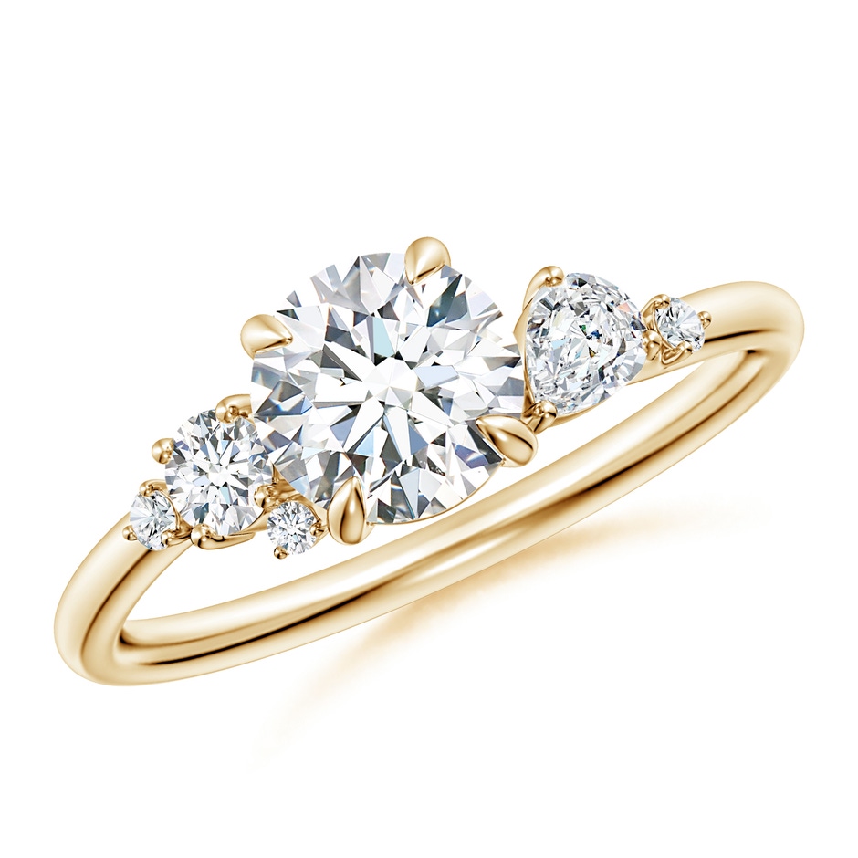 6.4mm FGVS Round Lab-Grown Diamond Engagement Ring with Multi-Shape Accents in Yellow Gold 